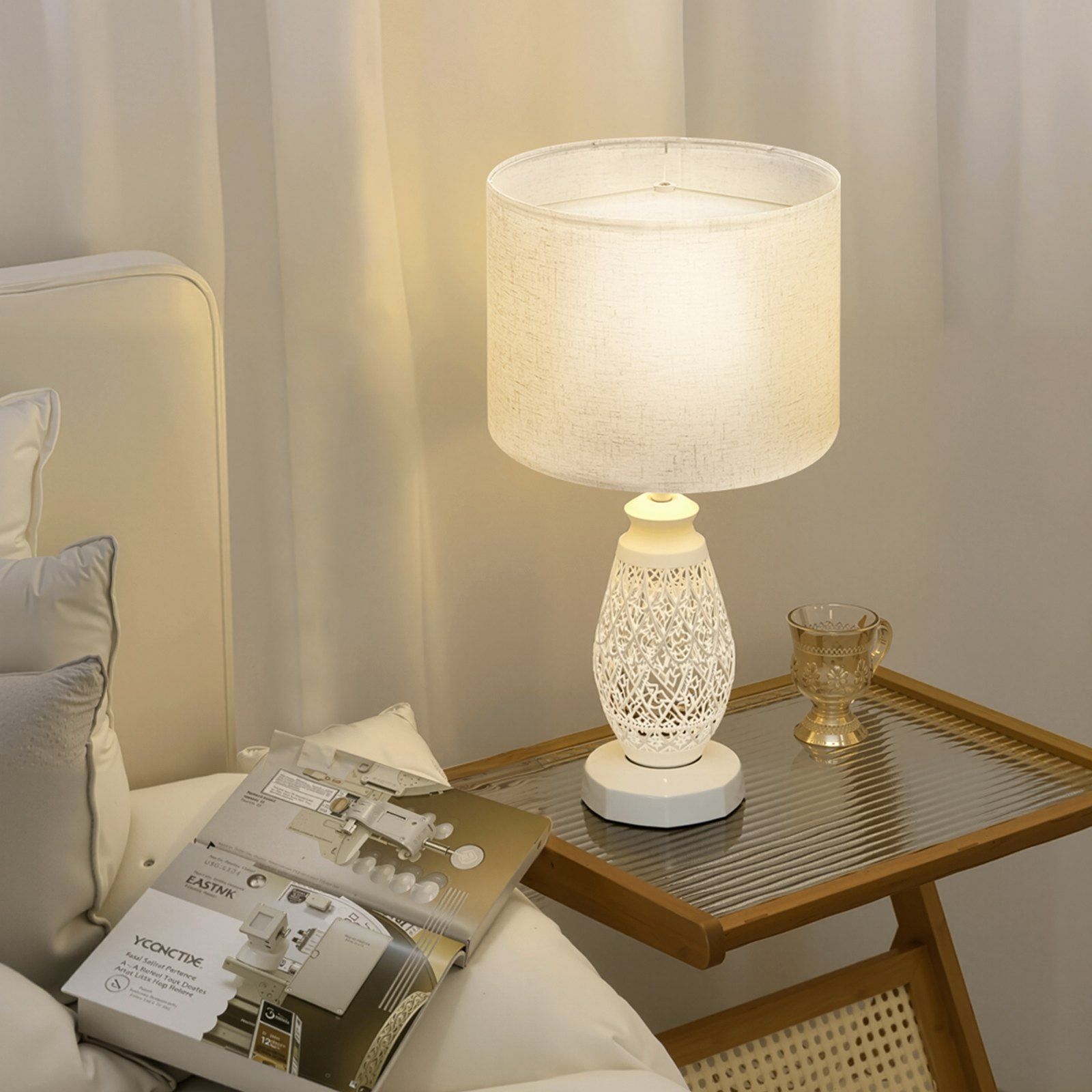 Drum Lamp Shade, 33 cm Top x 33 cm Bottom x 25 cm High, Medium Drum Linen Lampshade, Replacement Lamp Shade for Table Lamps Floor Lamps Pendant Lights, Easy Assembly Required (Light Linen) - Image 8