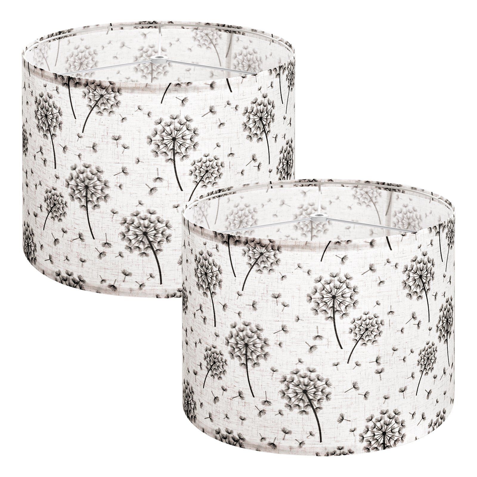 Drum Lamp Shade 2 Set, 33 cm Top x 33 cm Bottom x 25 cm High, Medium Drum Linen Lampshade, Replacement Lamp Shade for Table Lamps Floor Lamps, Easy Assembly Required (Light Dandelion Pattern) - Image 1