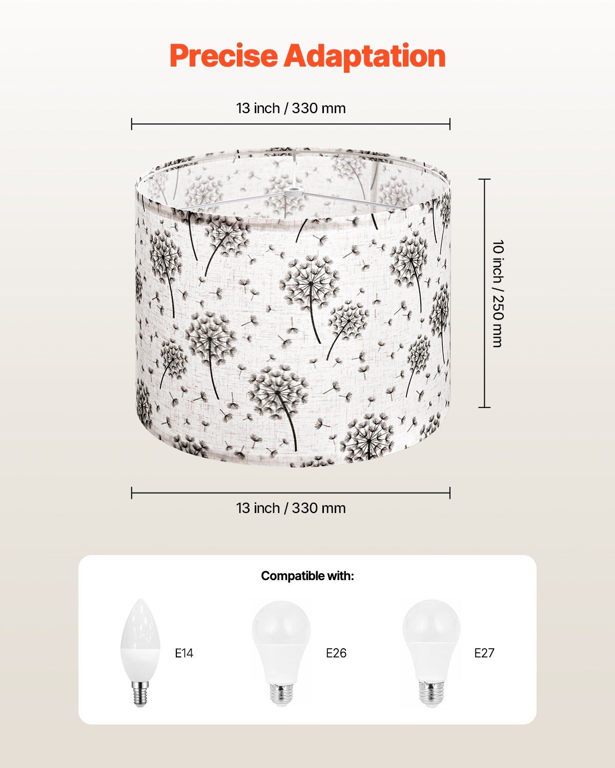 Drum Lamp Shade 2 Set, 33 cm Top x 33 cm Bottom x 25 cm High, Medium Drum Linen Lampshade, Replacement Lamp Shade for Table Lamps Floor Lamps, Easy Assembly Required (Light Dandelion Pattern) - Image 4