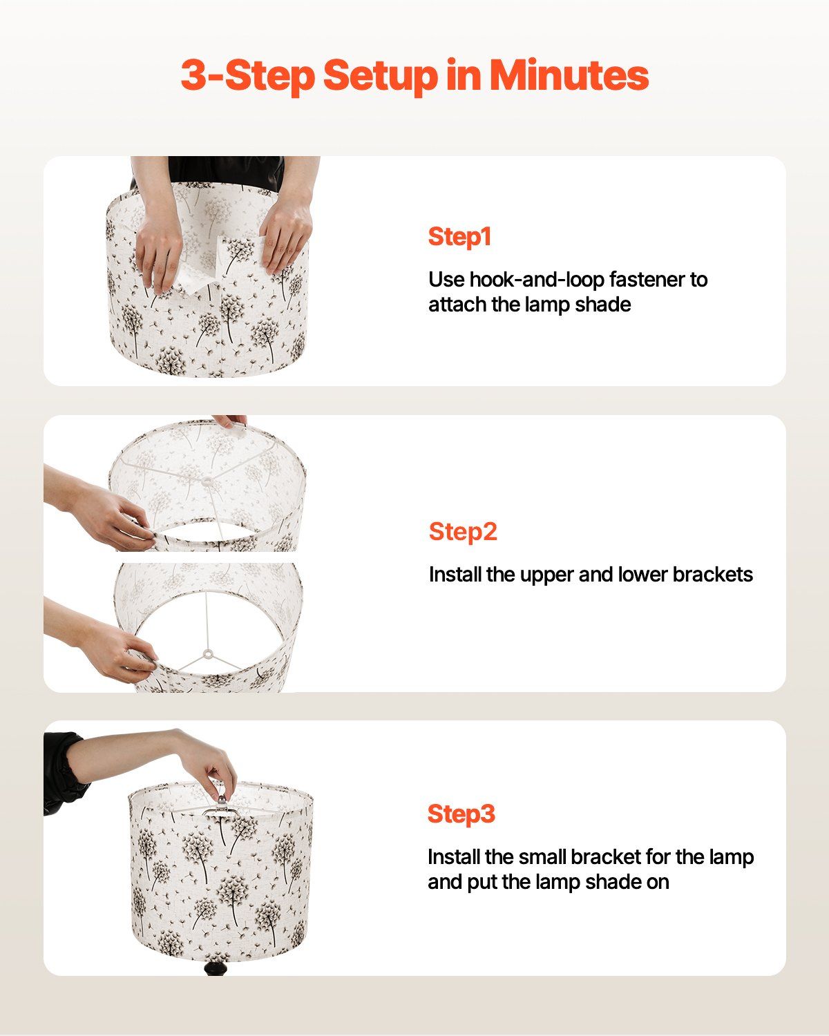 Drum Lamp Shade 2 Set, 33 cm Top x 33 cm Bottom x 25 cm High, Medium Drum Linen Lampshade, Replacement Lamp Shade for Table Lamps Floor Lamps, Easy Assembly Required (Light Dandelion Pattern) - Image 5