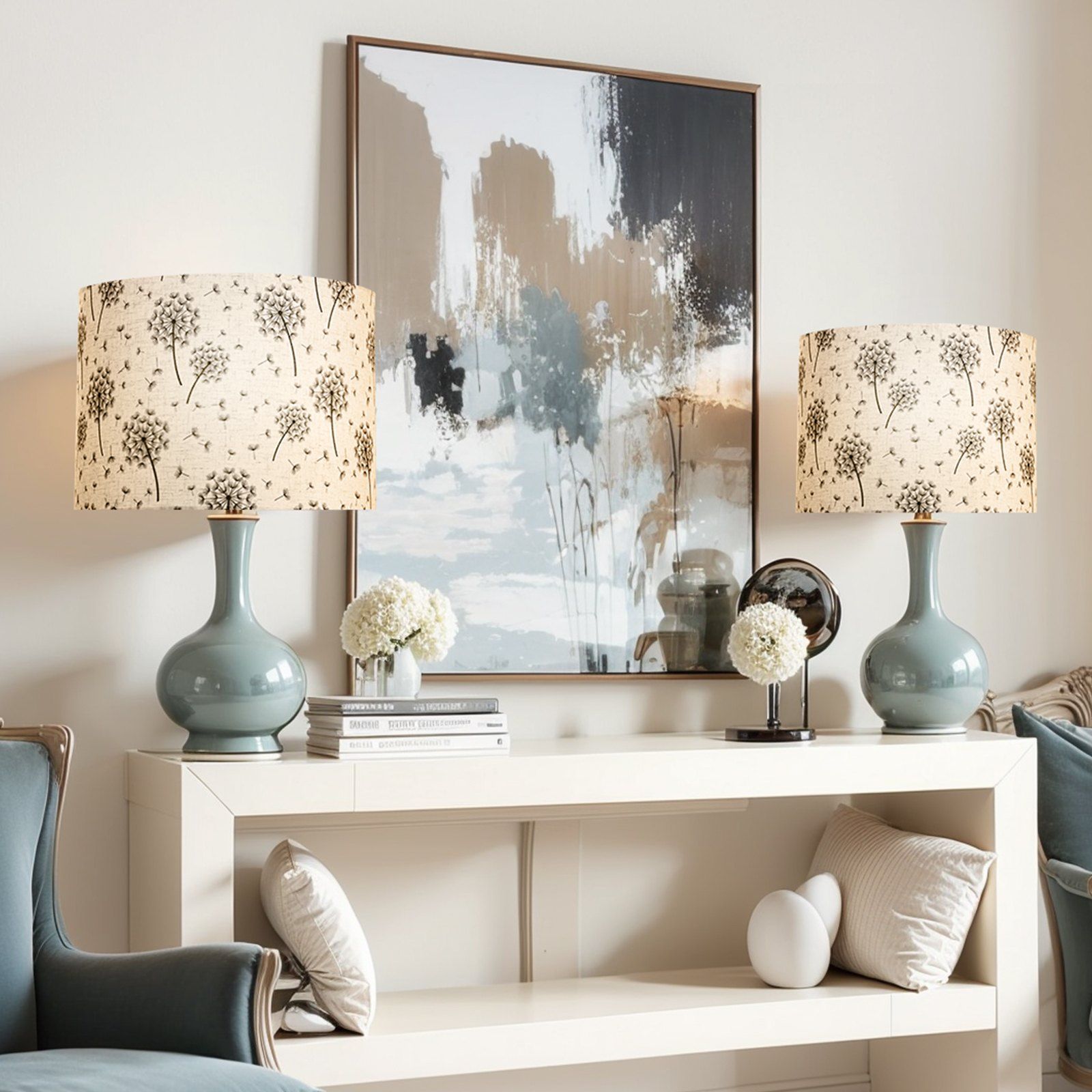 Drum Lamp Shade 2 Set, 33 cm Top x 33 cm Bottom x 25 cm High, Medium Drum Linen Lampshade, Replacement Lamp Shade for Table Lamps Floor Lamps, Easy Assembly Required (Light Dandelion Pattern) - Image 8