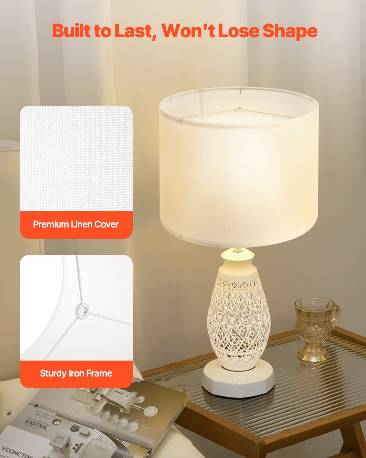 Drum Lamp Shade, 33 cm Top x 33 cm Bottom x 25 cm High, Medium Drum Linen Lampshade, Replacement Lamp Shade for Table Lamps Floor Lamps Pendant Lights, Easy Assembly Required (Off-white Linen) - Image 3
