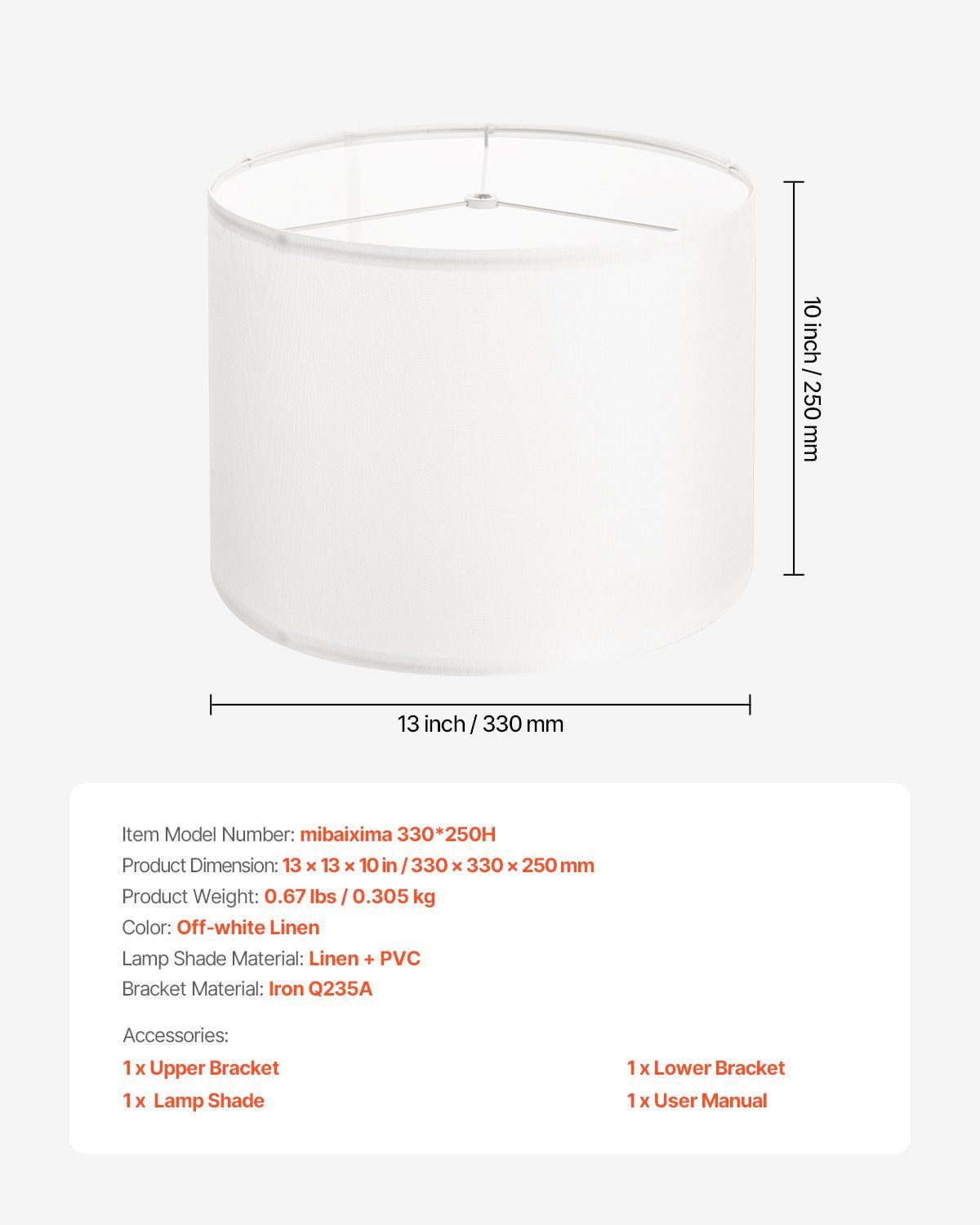 Drum Lamp Shade, 33 cm Top x 33 cm Bottom x 25 cm High, Medium Drum Linen Lampshade, Replacement Lamp Shade for Table Lamps Floor Lamps Pendant Lights, Easy Assembly Required (Off-white Linen) - Image 7