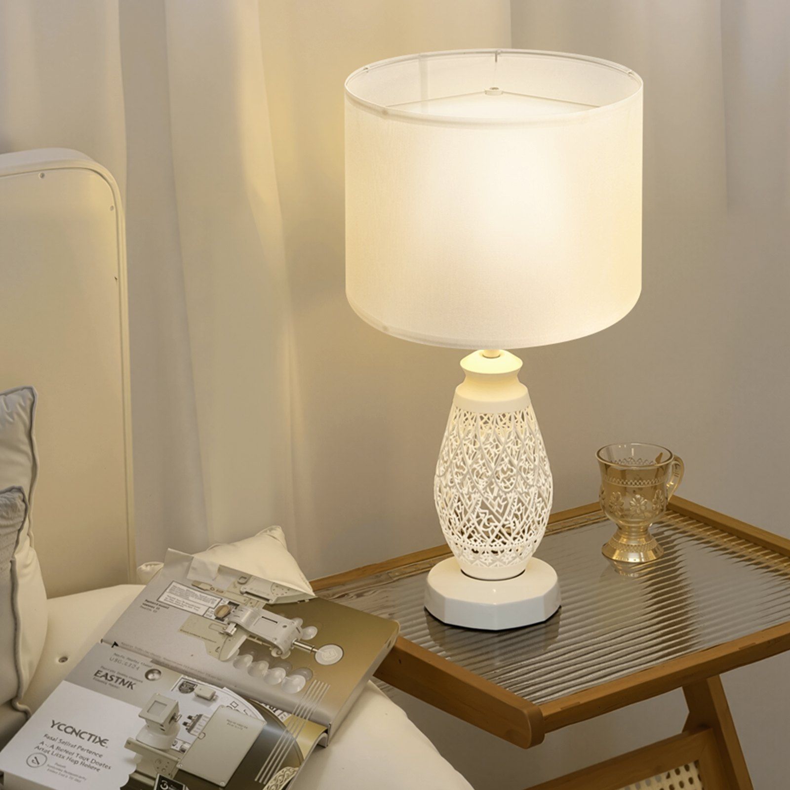 Drum Lamp Shade, 33 cm Top x 33 cm Bottom x 25 cm High, Medium Drum Linen Lampshade, Replacement Lamp Shade for Table Lamps Floor Lamps Pendant Lights, Easy Assembly Required (Off-white Linen) - Image 8