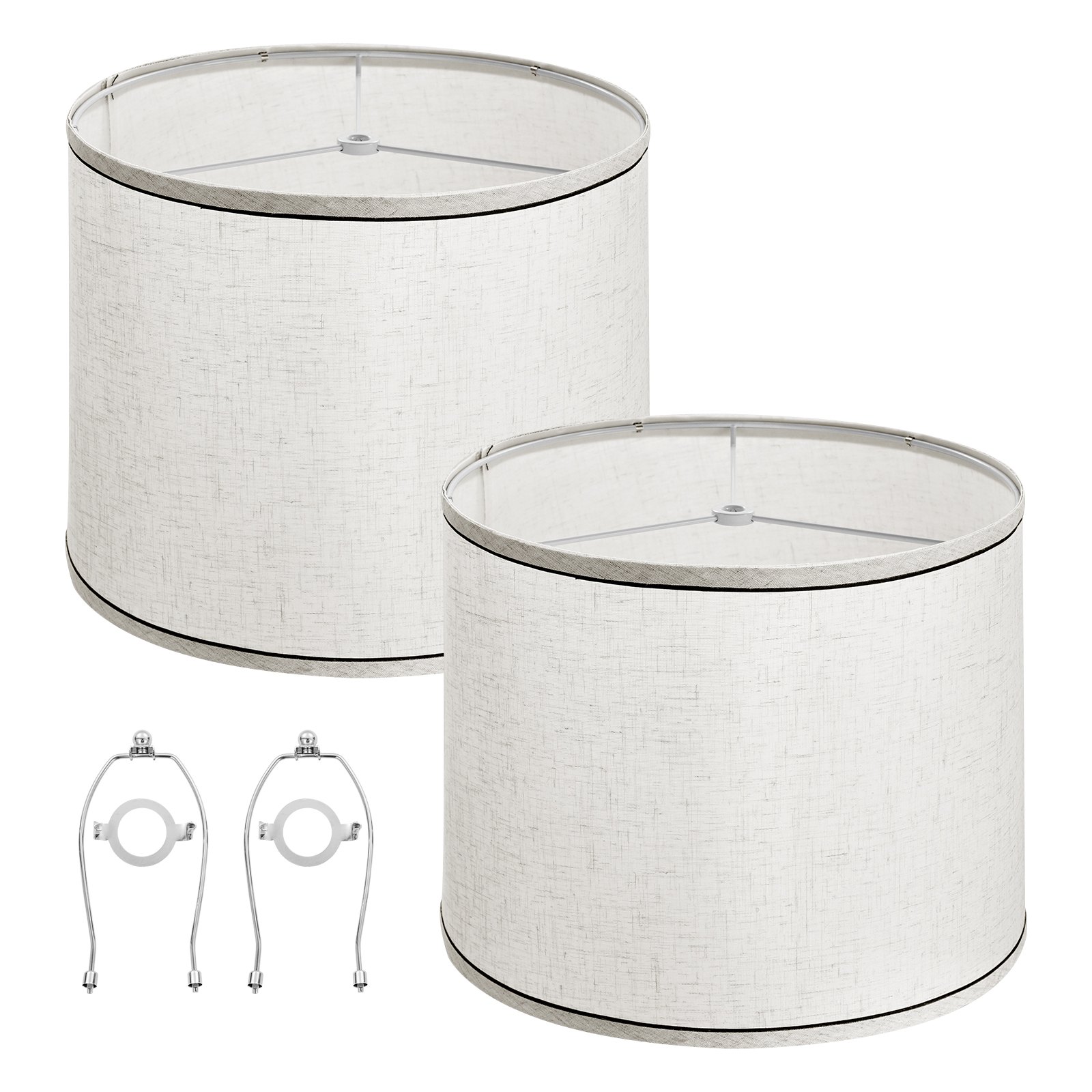 Lamp Shade 2 Set, 29 cm Top x 32 cm Bottom x 24.5 cm High (Spider Fitter), Medium Lampshade with Harp, Replacement Lamp Shade for Table & Floor Lamps Pendant Lights, Light Linen with Black Edge - Image 1