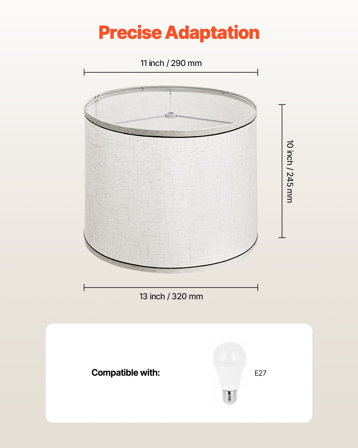 Lamp Shade 2 Set, 29 cm Top x 32 cm Bottom x 24.5 cm High (Spider Fitter), Medium Lampshade with Harp, Replacement Lamp Shade for Table & Floor Lamps Pendant Lights, Light Linen with Black Edge - Image 4