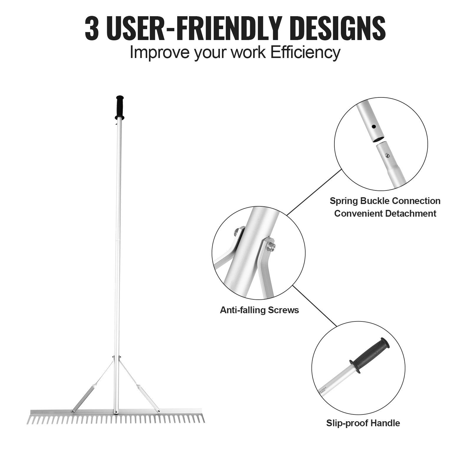 Landscape Rake, 915mm Head Aluminum Landscape Rake, Lake Weed Rake with 1915mm Long Handle, for Loosening Soil, Lawn Care, Weeding Lake, Garden, Pond - Image 5