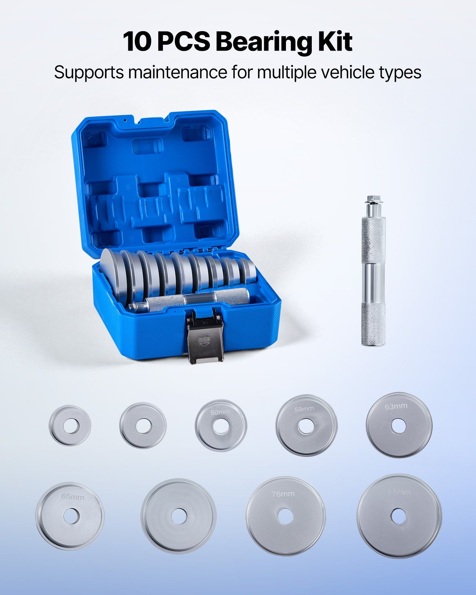 Bearing Press Kit, 10 Pcs, Bearing Race and Seal Driver Set with 9 Bushings and Handle Shaft, Bushing Driver Tool Set, Heavy Duty Aluminum Alloy Removal Installation Tool Kit with Storage Case - Image 2