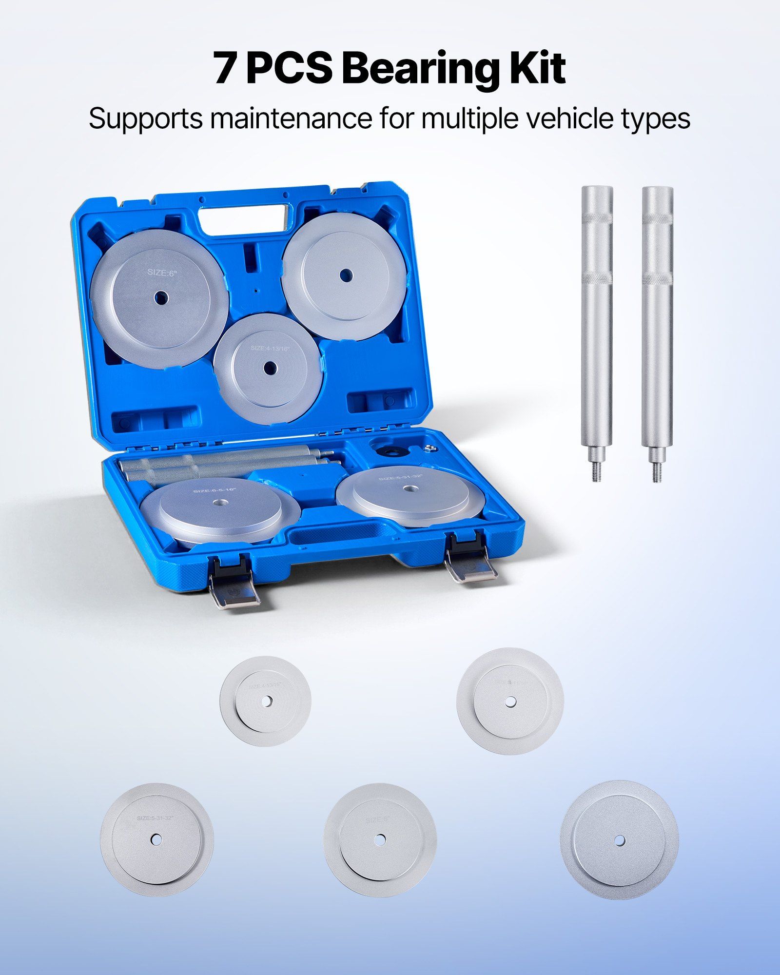 Bearing Press Kit, 7 Pcs, Bearing Race and Seal Driver Set with 5 Bushings, Handle Shaft and Extension Rod, Bushing Driver Tool Set, Heavy Duty Removal Installation Tool Kit with Storage Case - Image 2