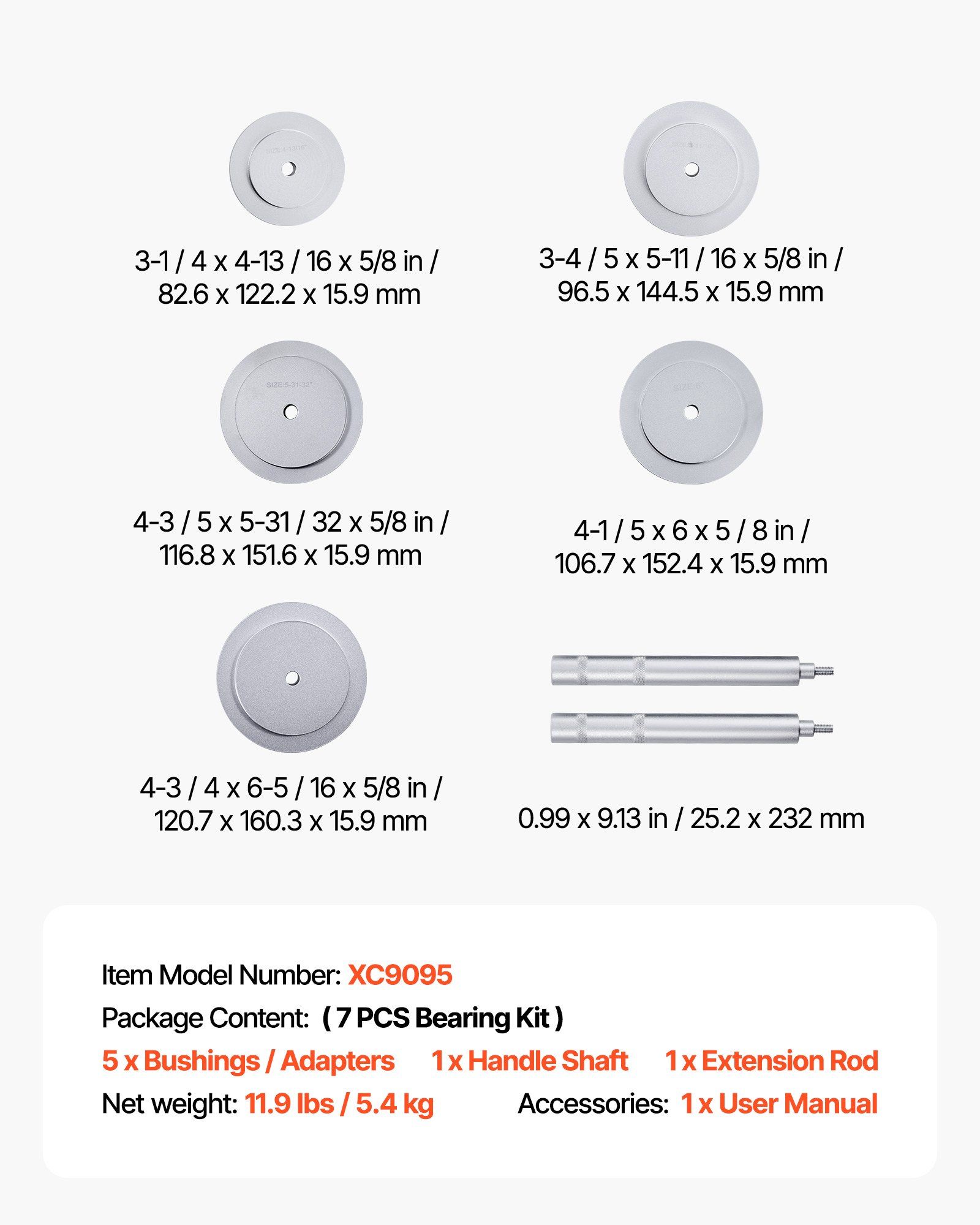 Bearing Press Kit, 7 Pcs, Bearing Race and Seal Driver Set with 5 Bushings, Handle Shaft and Extension Rod, Bushing Driver Tool Set, Heavy Duty Removal Installation Tool Kit with Storage Case - Image 7