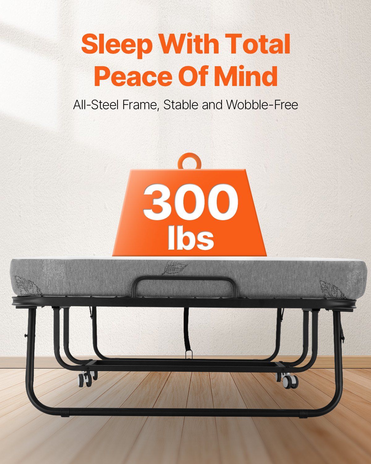 Rollaway Bed, 96.5 cm x 190 cm Folding Bed with 10 cm Mattress, Twin Size Foldable Bed with Sturdy Metal Frame & Memory Foam Mattress, Portable Roll Away Bed with Mattress, for Adults, Guest - Image 3