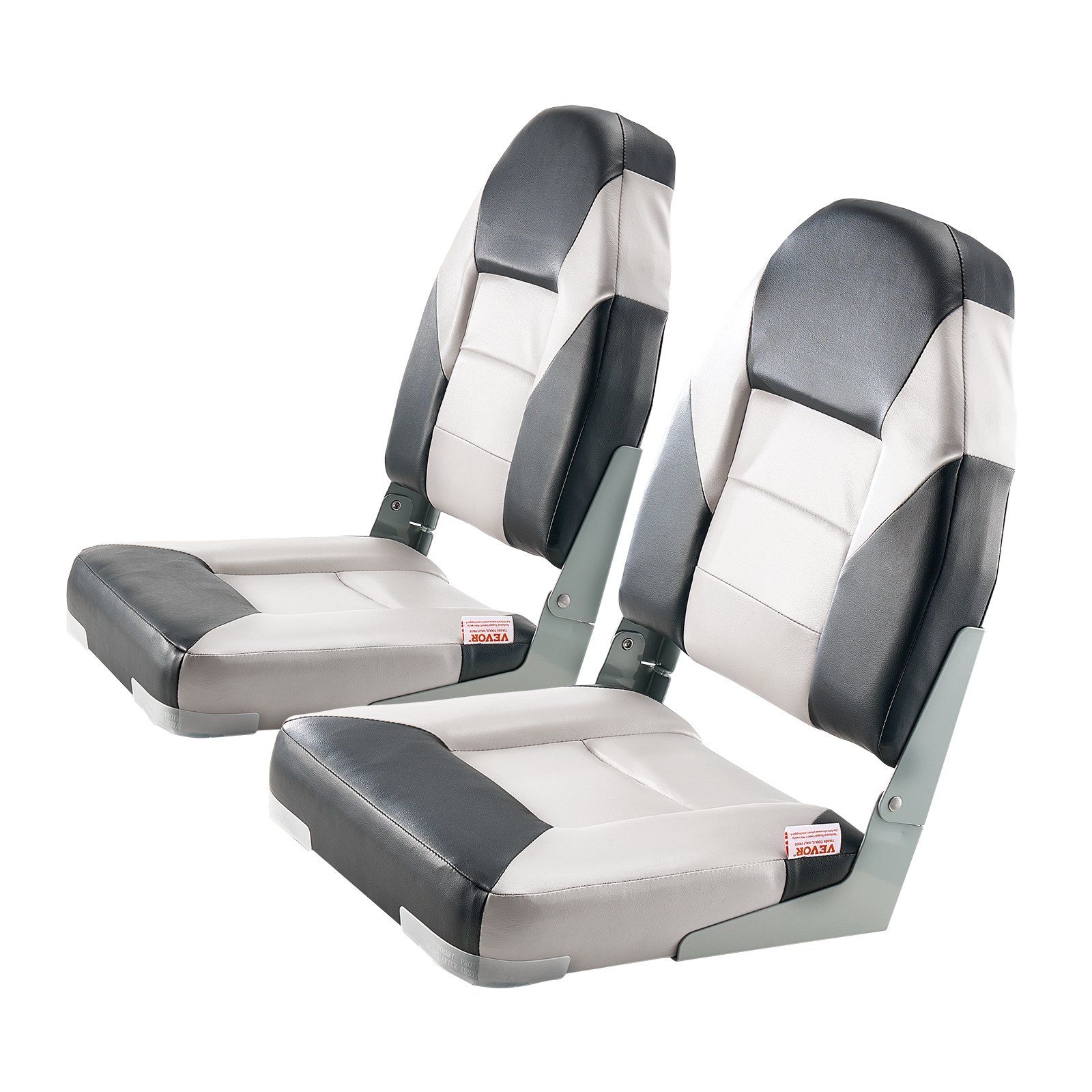 Boat Seat, High Backrest, Folding Fishing Boat Seat with Thickened Sponge Cushion & Waterproof PVC Leather, Aluminum Alloy Hinges, Flip Up Boat Seat for Boats, Yachts, Ships, Black & Grey - Image 1