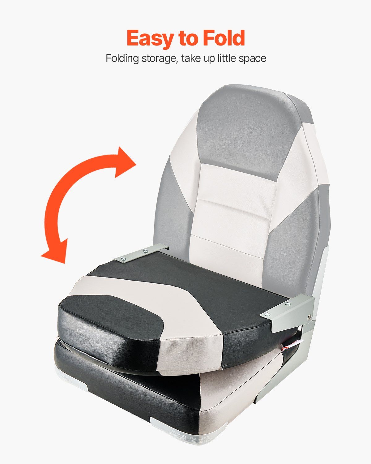 Boat Seat, High Backrest, Folding Fishing Boat Seat with Thickened Sponge Cushion & Waterproof PVC Leather, Aluminum Alloy Hinges, Flip Up Boat Seat for Boats, Yachts, Ships, Black & Grey - Image 5