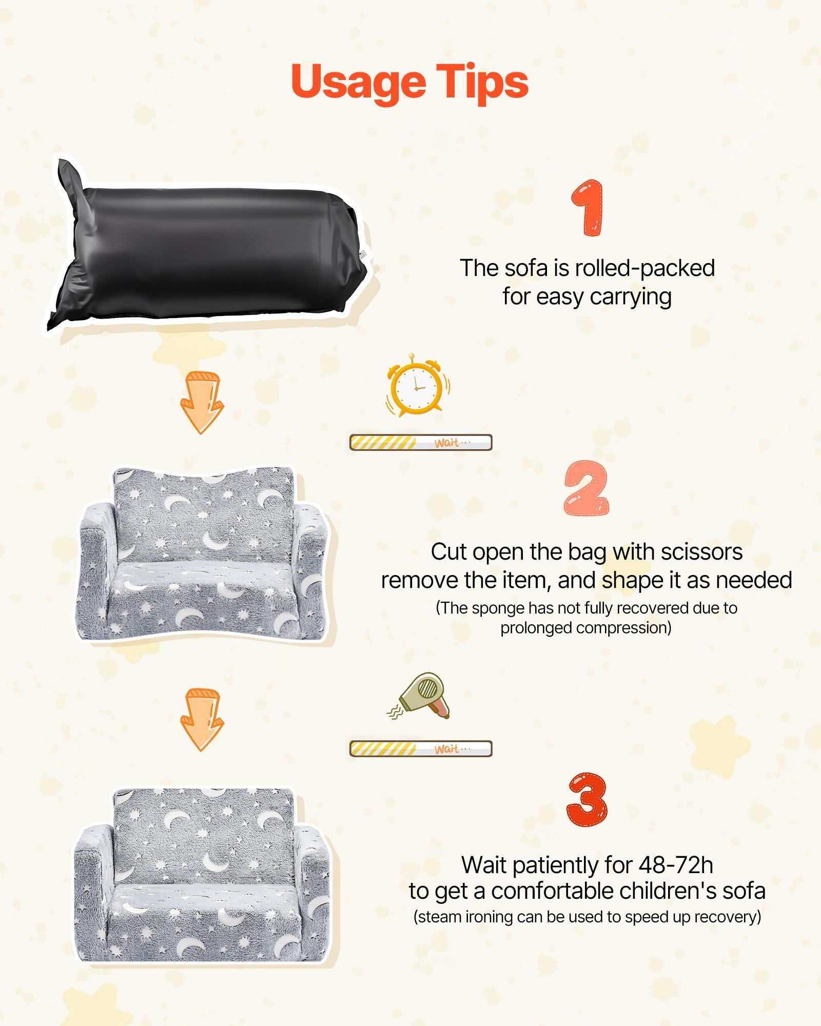 2-in-1 Kids Sofa, Foldable Toddler Soft Couch with Armrests, Glow in the Dark Kids Couch Fold Out with 28D Sponge & Flannel, Convertible Toddler Chair to Lounger for Reading and Gaming, M, Gray - Image 7