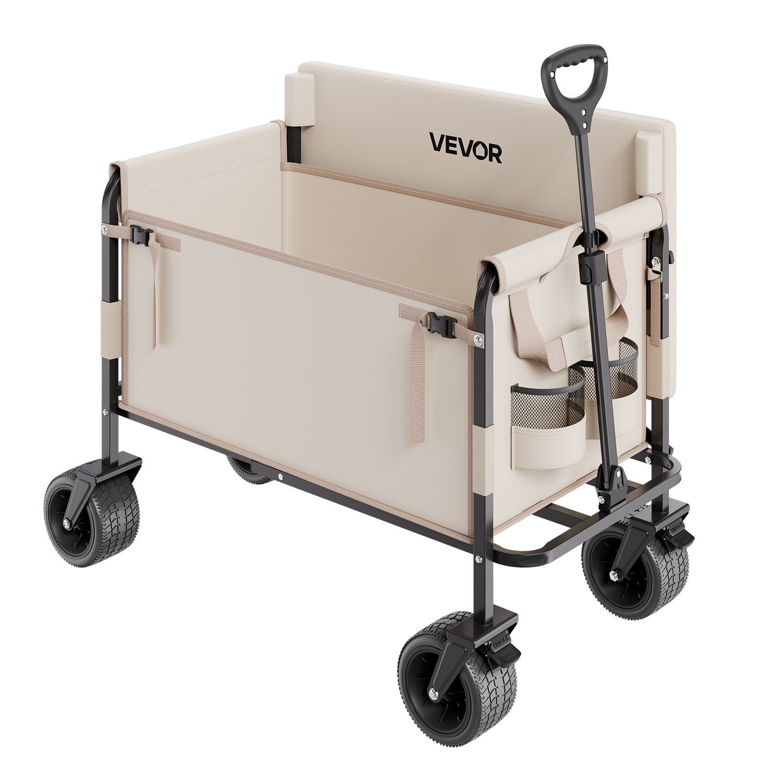 Collapsible Folding Wagon, 550lb Load & 220L, 2 in 1 Foldable Wagon Cart Converts to Bench, Utility Wagon with Adjustable Handle, Outdoor Cart for Groceries Shopping, Camping, Gardening - Image 1