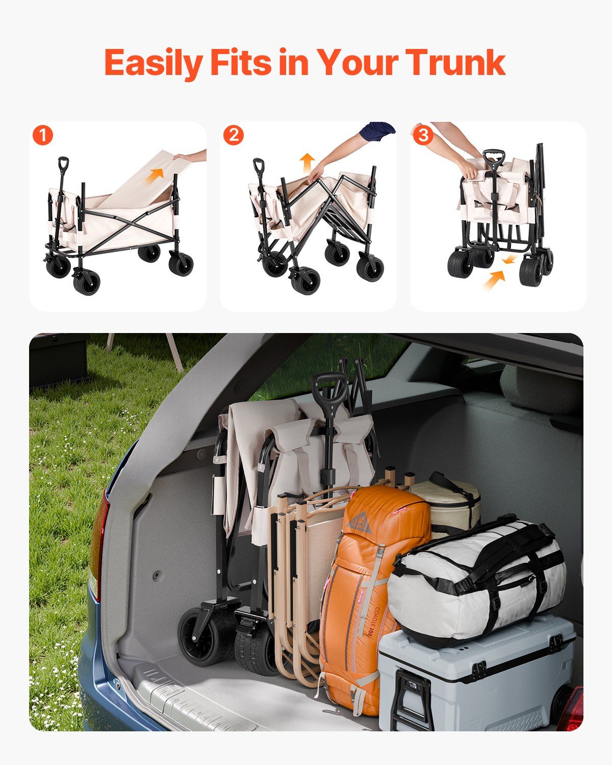 Collapsible Folding Wagon, 550lb Load & 220L, 2 in 1 Foldable Wagon Cart Converts to Bench, Utility Wagon with Adjustable Handle, Outdoor Cart for Groceries Shopping, Camping, Gardening - Image 5