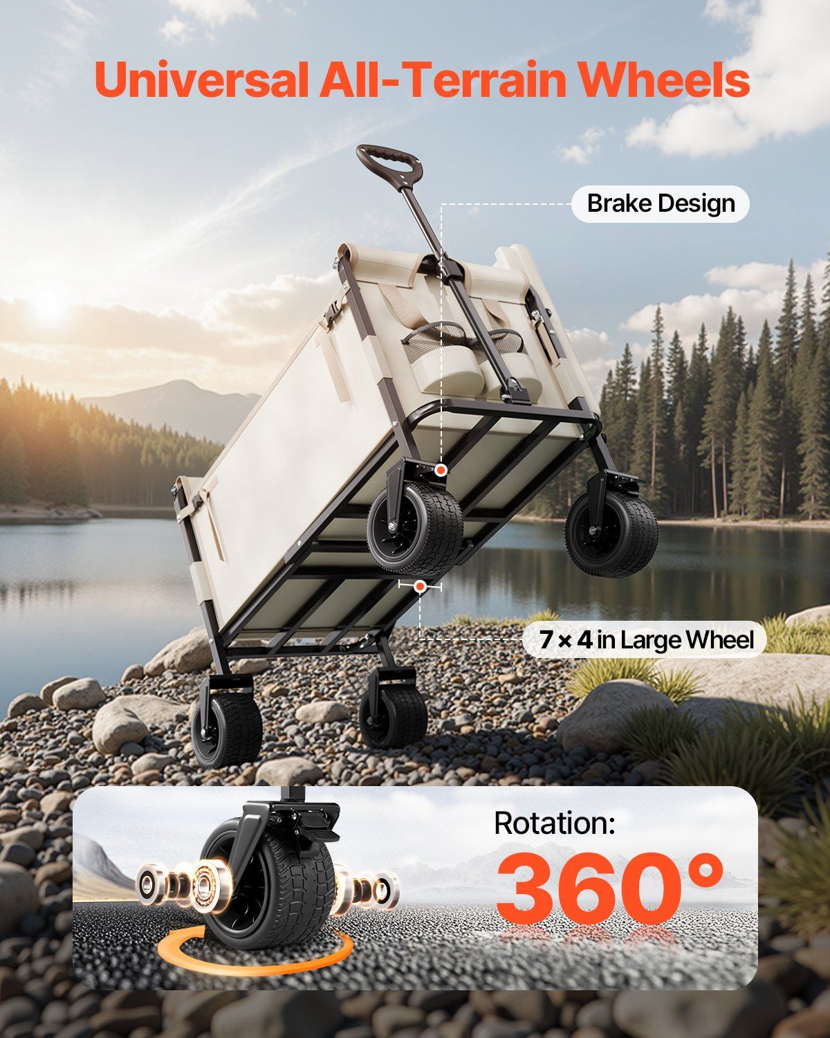 Collapsible Folding Wagon, 550lb Load & 220L, 2 in 1 Foldable Wagon Cart Converts to Bench, Utility Wagon with Adjustable Handle, Outdoor Cart for Groceries Shopping, Camping, Gardening - Image 6