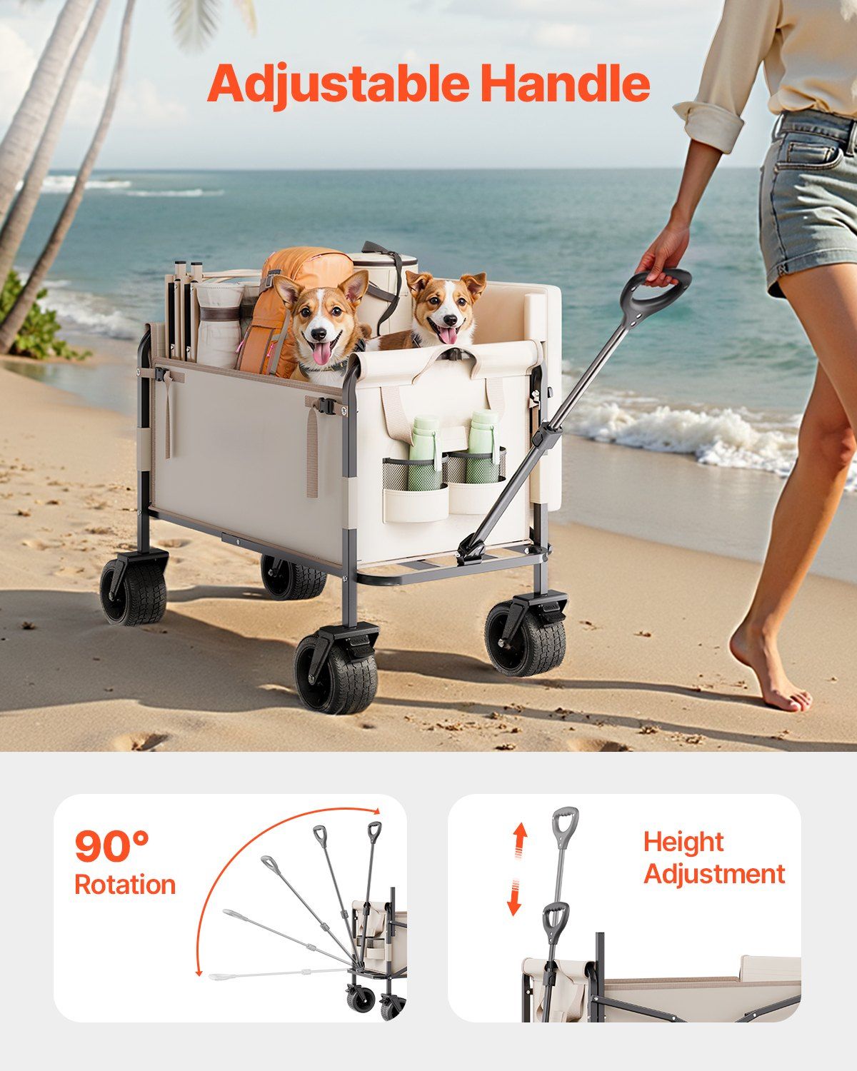 Collapsible Folding Wagon, 550lb Load & 220L, 2 in 1 Foldable Wagon Cart Converts to Bench, Utility Wagon with Adjustable Handle, Outdoor Cart for Groceries Shopping, Camping, Gardening - Image 7