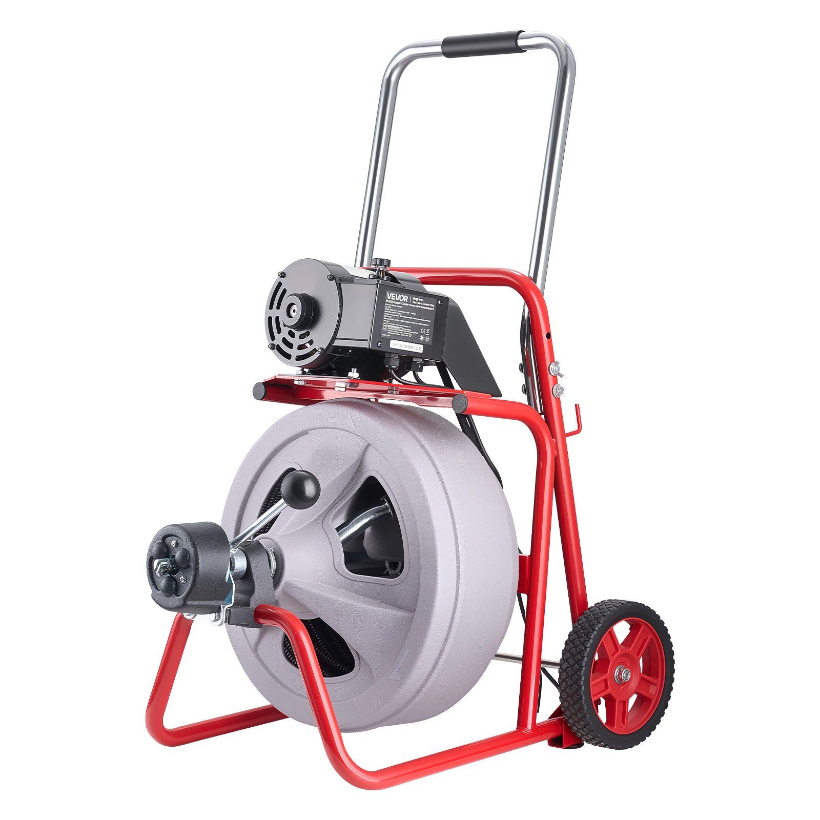 Drain Cleaner Machine 22m x 13mm, Auto Feed Sewer Snake Drain Auger on Wheels, Portable Drain Cleaning Machine with 8 Cutters & Air-Activated Foot Switch for 50mm to 150mm Pipes - Image 1
