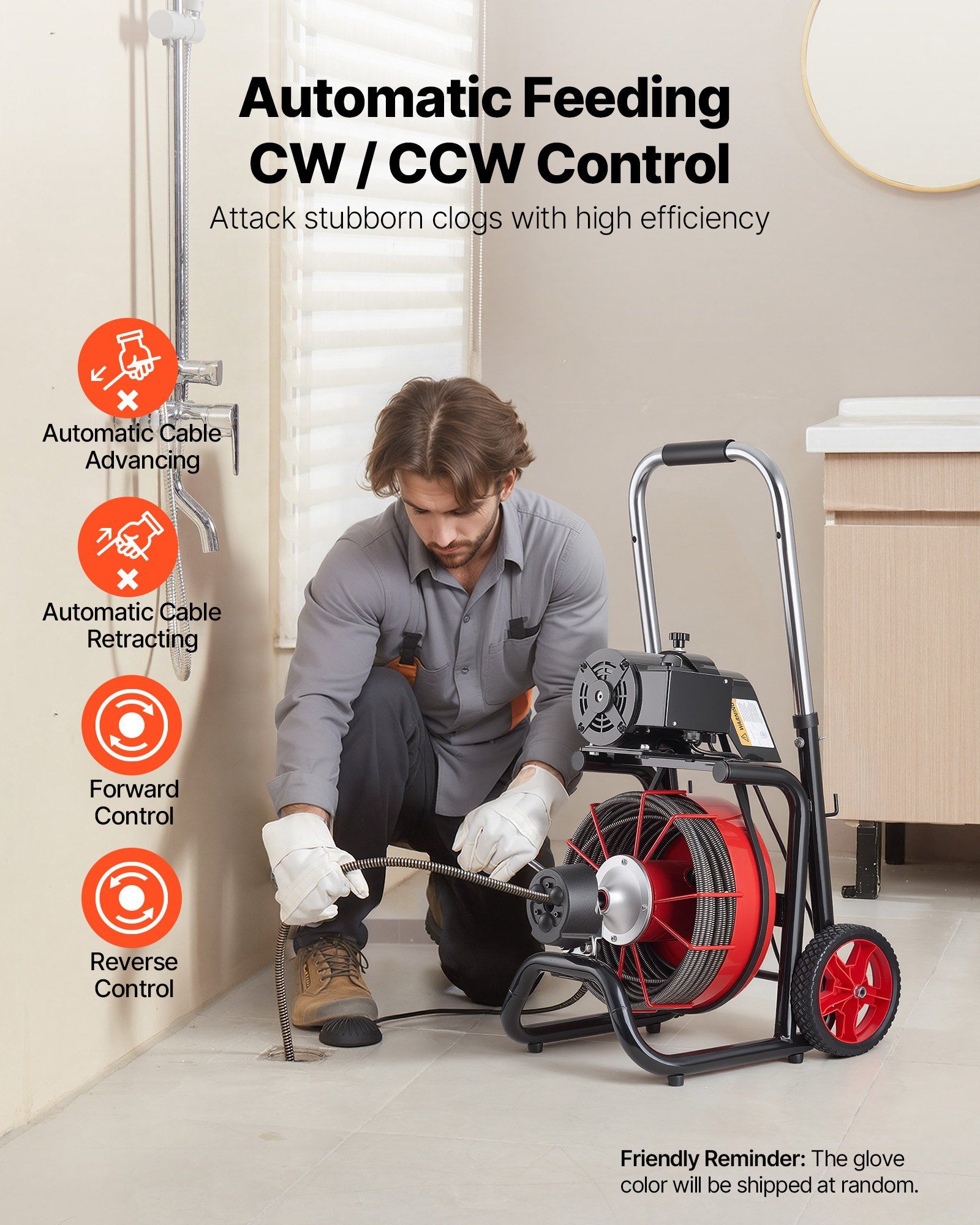 Drain Cleaner Machine 30m x 13mm, Auto Feed Sewer Snake Auger on Wheels - with 8 Cutters & Air-Activated Foot Switch for 50mm to 150mm Pipes - Image 2