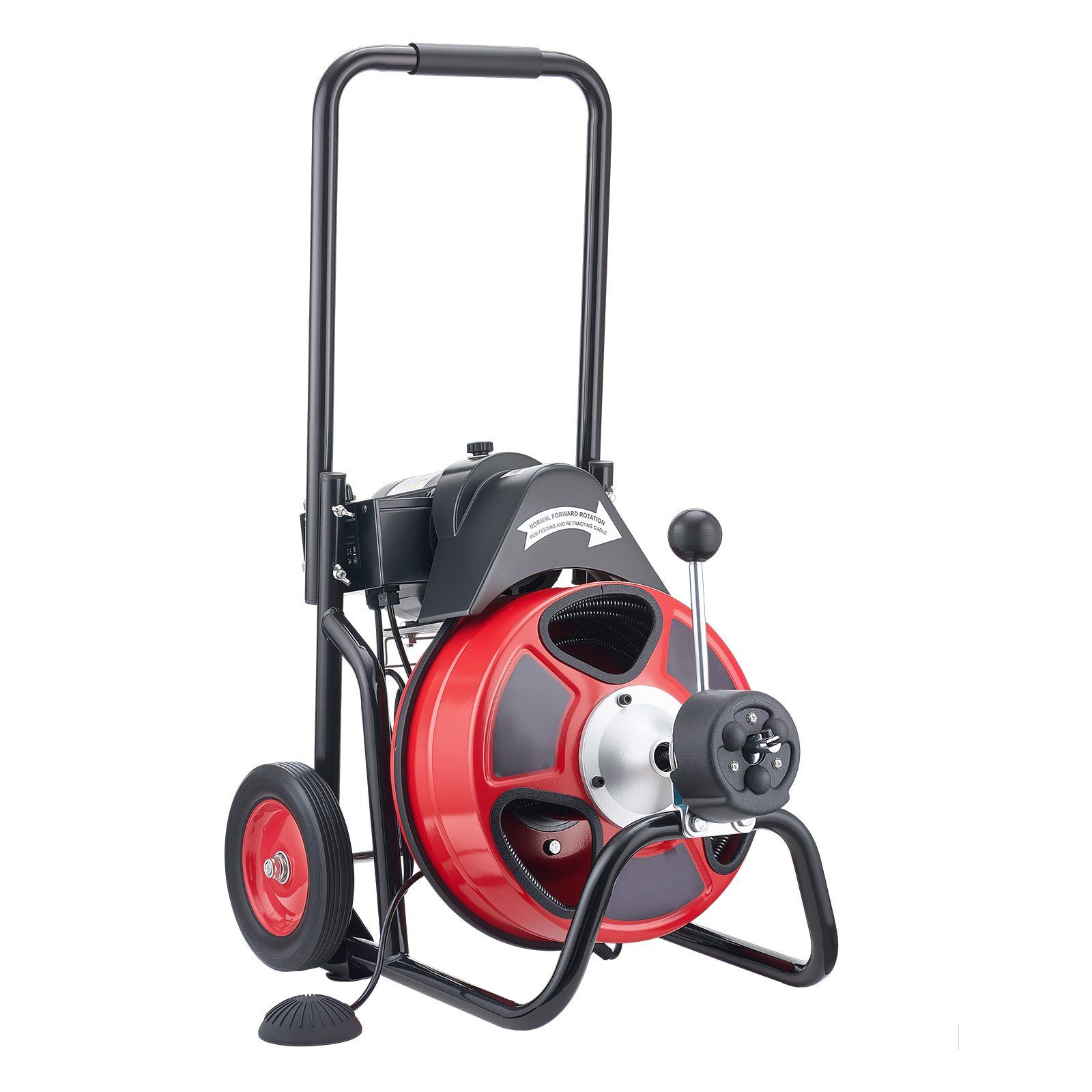 Drain Cleaner Machine 22m x 13mm, Auto Feed Sewer Snake Auger on Wheels, Portable Drain Cleaning Machine with 4 Cutters & Air-activated Foot Switch for 50mm to 150mm Pipes - Image 1