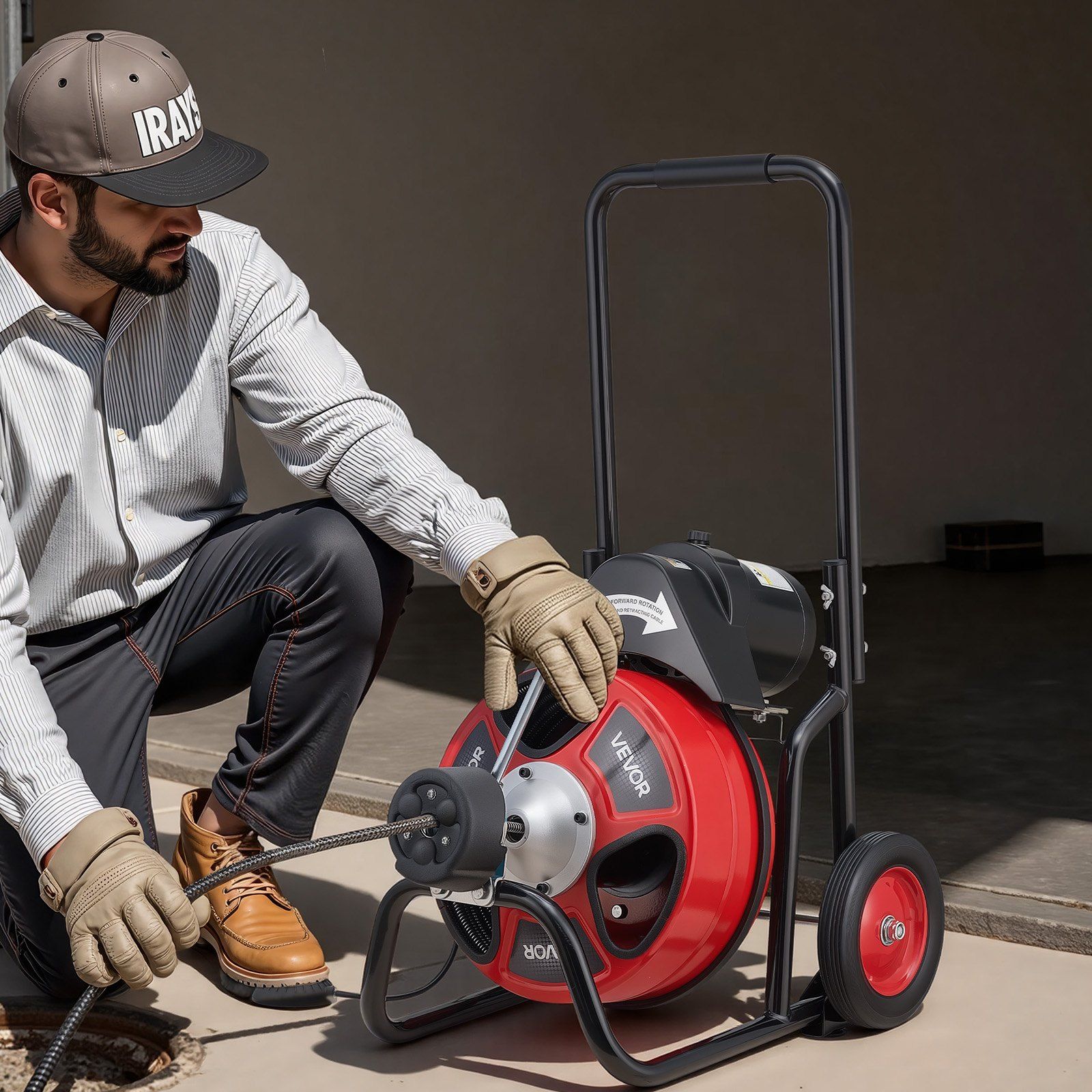 Drain Cleaner Machine 22m x 13mm, Auto Feed Sewer Snake Auger on Wheels, Portable Drain Cleaning Machine with 4 Cutters & Air-activated Foot Switch for 50mm to 150mm Pipes - Image 8