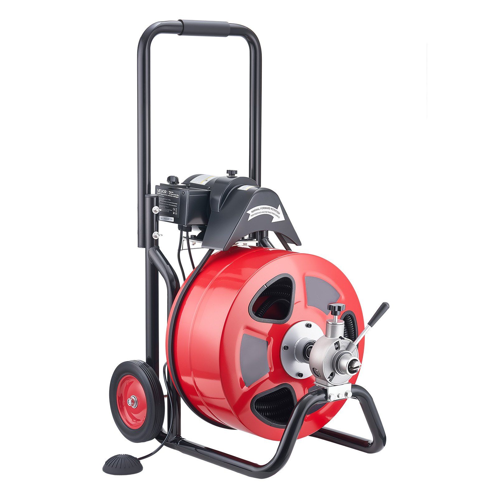Drain Cleaner Machine 30m x 19mm, Auto Feed Sewer Snake Auger on Wheels, Portable Drain Cleaning Machine with 4 Cutters & Air-activated Foot Switch for 100mm to 200mm Pipes - Image 1