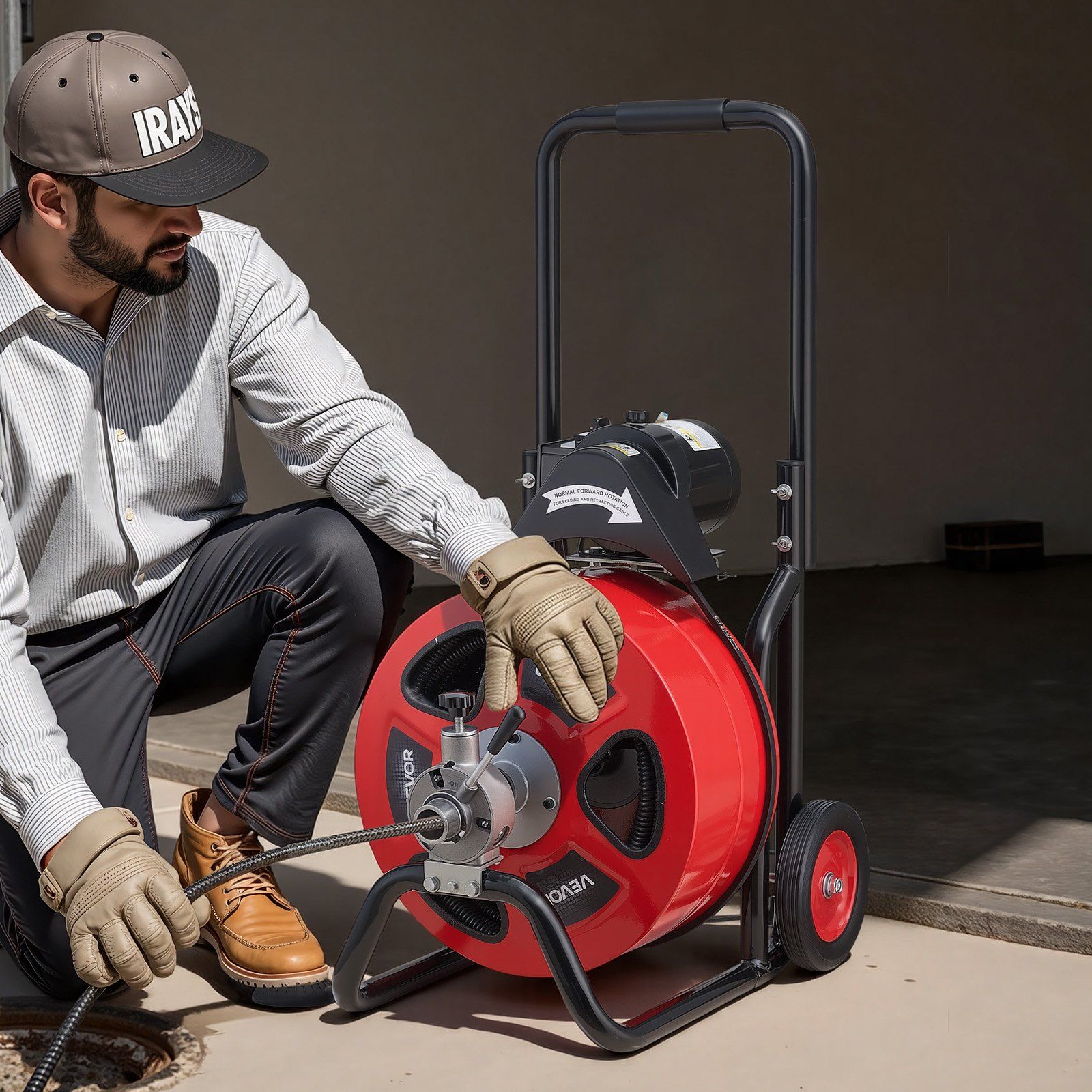 Drain Cleaner Machine 30m x 19mm, Auto Feed Sewer Snake Auger on Wheels, Portable Drain Cleaning Machine with 4 Cutters & Air-activated Foot Switch for 100mm to 200mm Pipes - Image 8