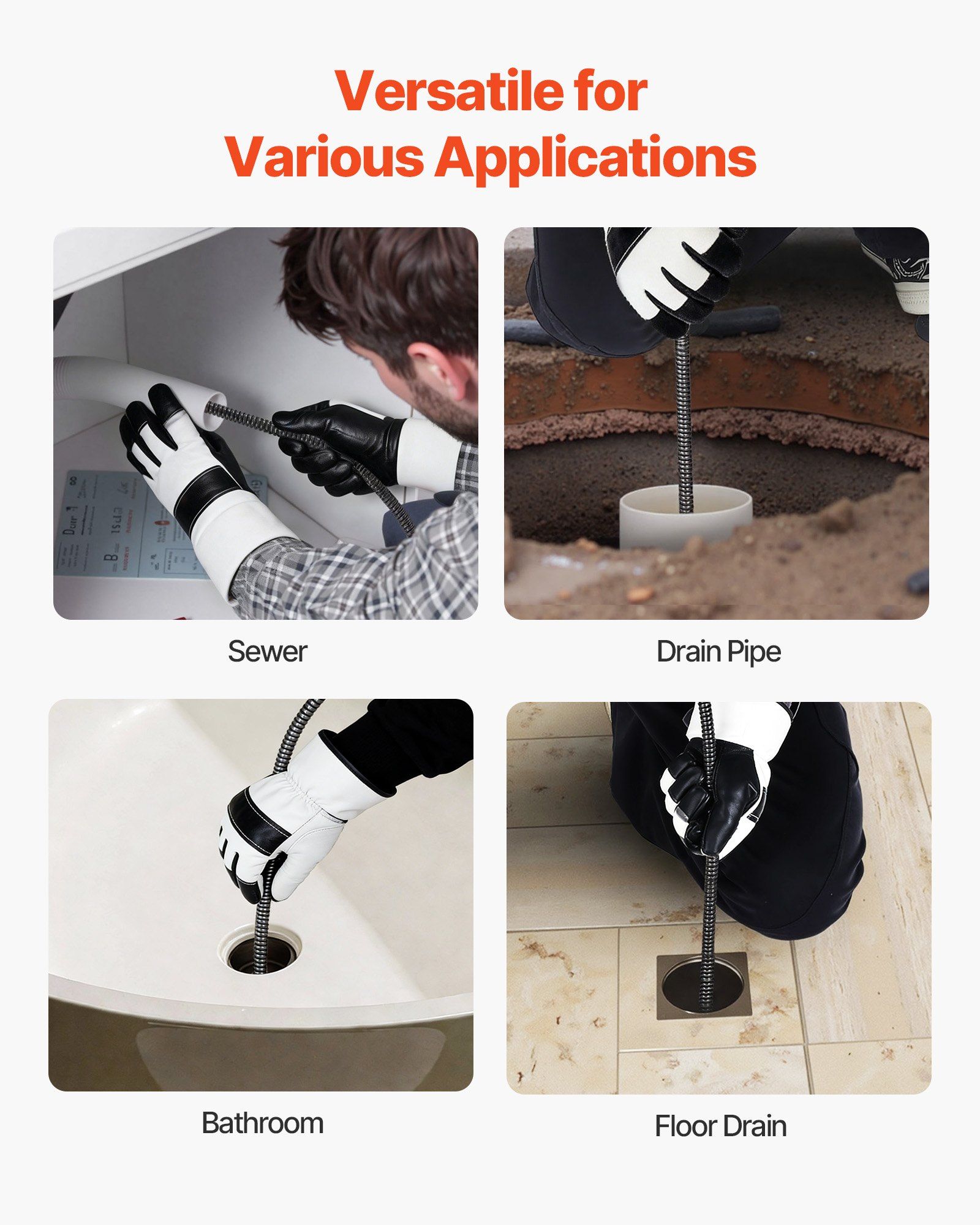 Drain Cleaner Machine 30m x 9.5mm, Auto Feed Sewer Snake Auger on Wheels, Portable Drain Cleaning Machine with 4 Cutters & Air-activated Foot Switch for 50mm to 100mm Pipes - Image 6