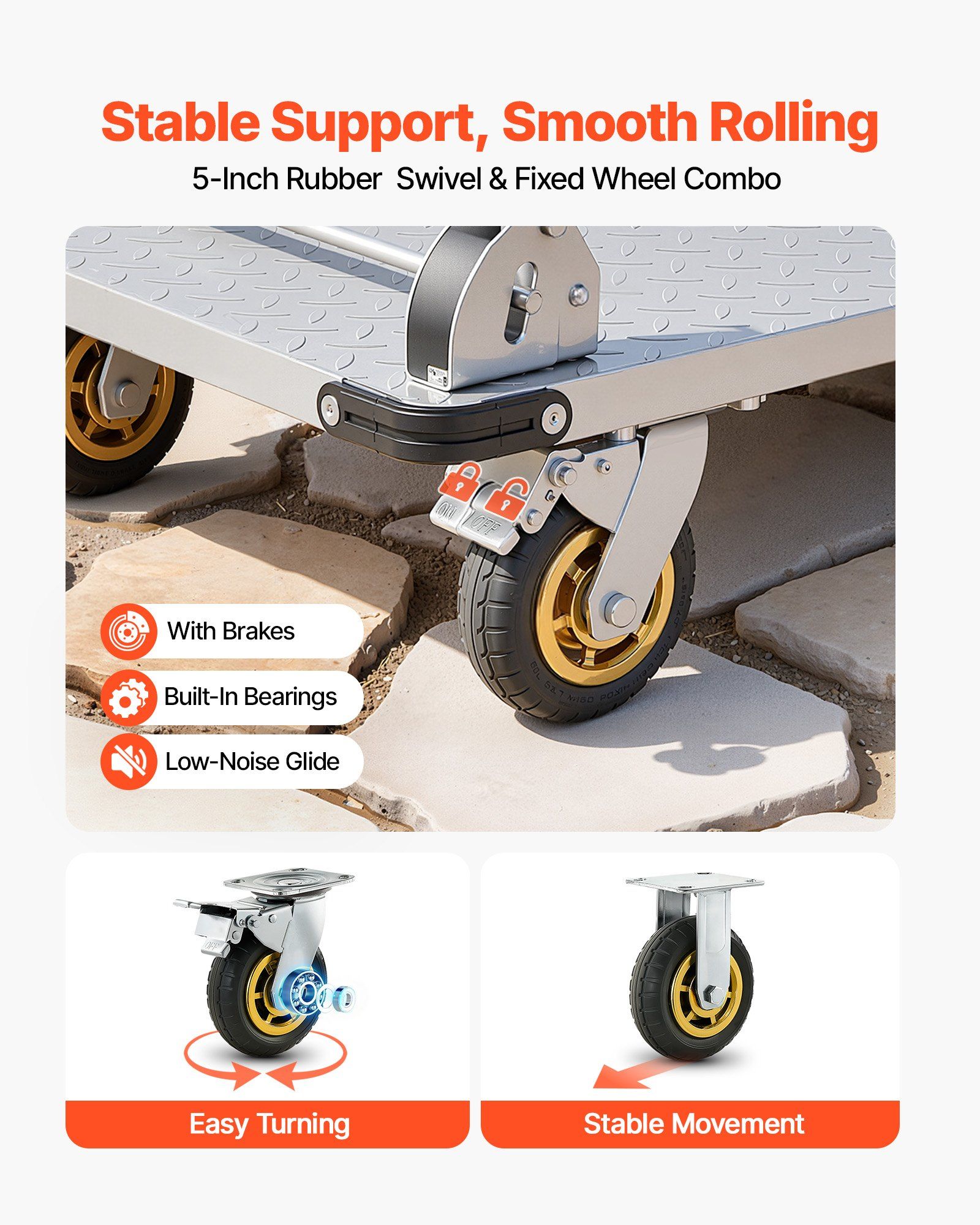 Platform Truck, 907.18 kg Capacity, Heavy Duty Steel Flatbed Cart with Swivel Wheels and Handle, Foldable Platform Hand Push Truck Dolly, for Groceries, Garage, Warehouse, 900 x 600 x 900 mm - Image 3
