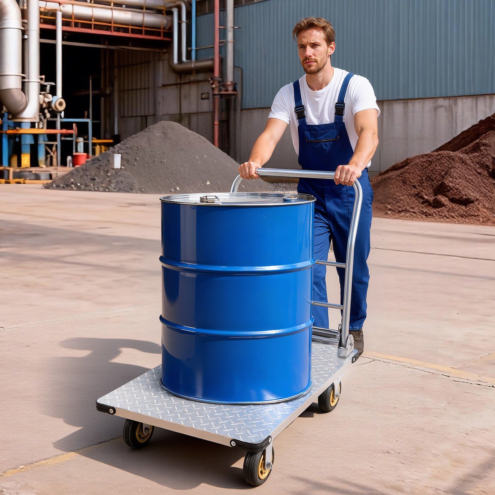 Platform Truck, 907.18 kg Capacity, Heavy Duty Steel Flatbed Cart with Swivel Wheels and Handle, Foldable Platform Hand Push Truck Dolly, for Groceries, Garage, Warehouse, 900 x 600 x 900 mm - Image 8