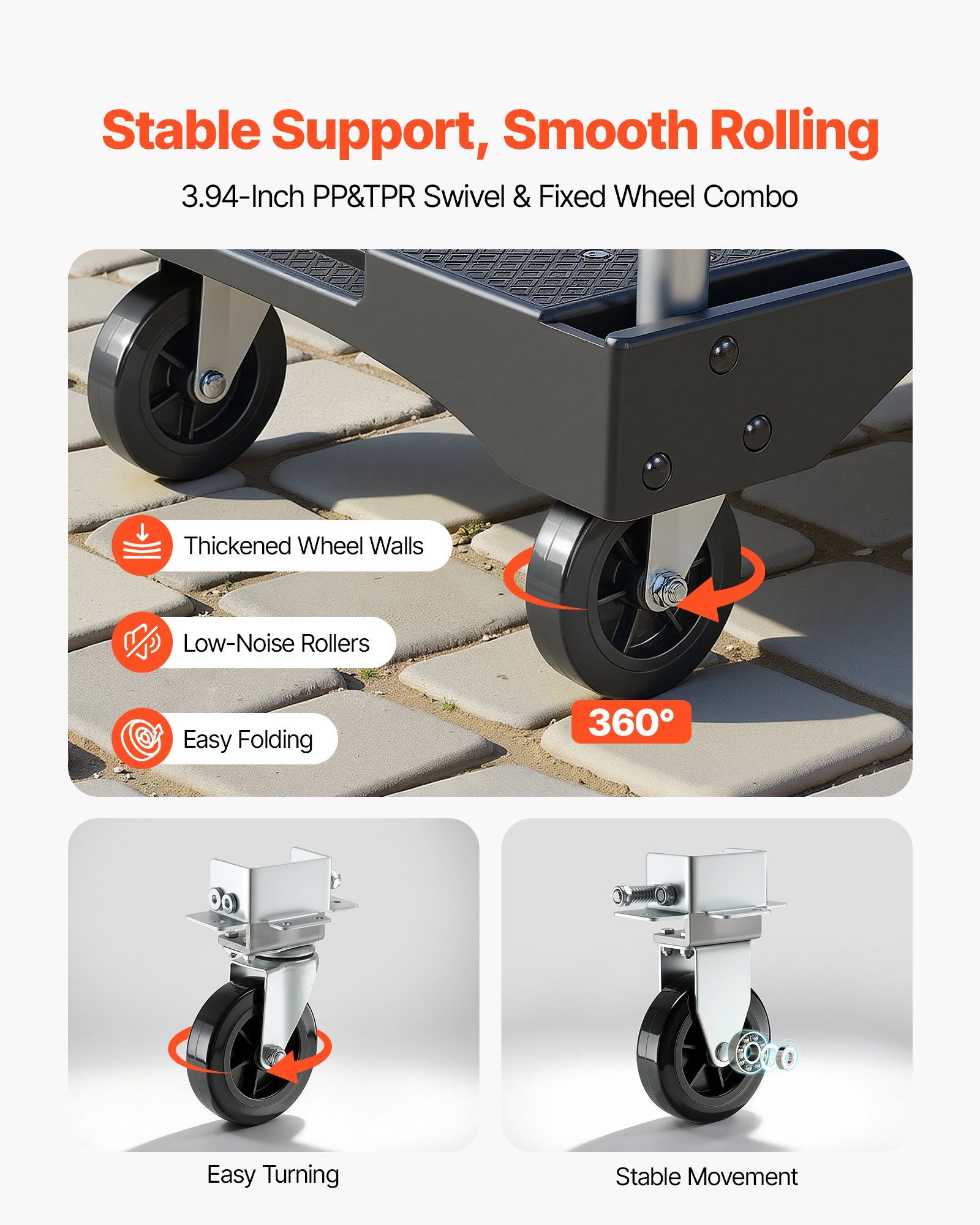Foldable Push Cart Dolly, 149.69 kg Capacity, Folding Platform Truck with Swivel Wheels, Moving Platform Hand Truck Flatbed Cart, Adjustable Push Handle, for Easy Storage, 680 x 495 x 115 mm - Image 3