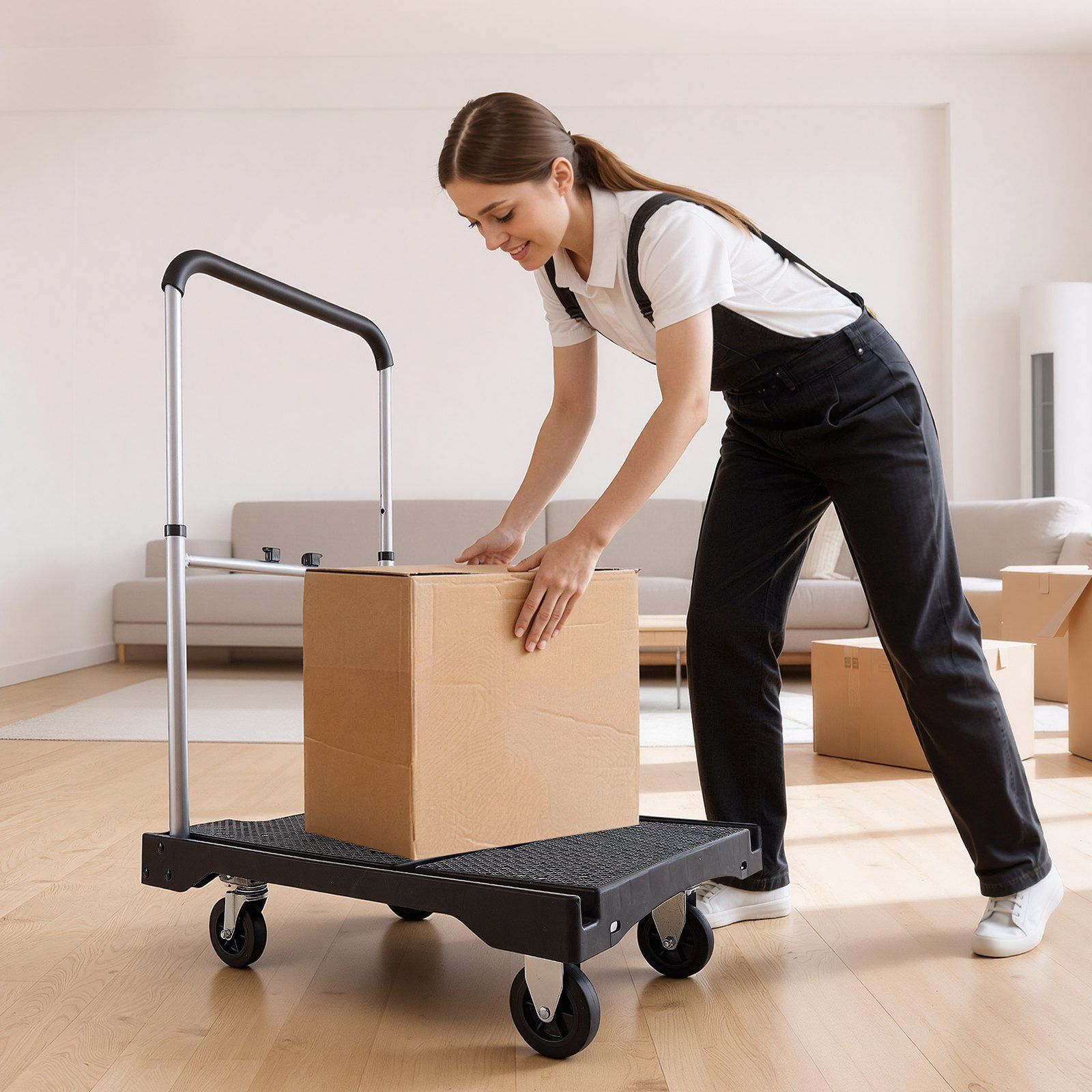 Foldable Push Cart Dolly, 149.69 kg Capacity, Folding Platform Truck with Swivel Wheels, Moving Platform Hand Truck Flatbed Cart, Adjustable Push Handle, for Easy Storage, 680 x 495 x 115 mm - Image 8