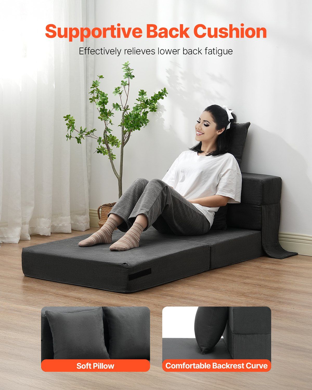 Folding Sofa Bed, 3-in-1 Foldable Couch Bed with 2 Pillows and Washable Cover, 25D High Density Memory Foam Convertible Sleeper Chair Bed, Futon Couch for Living Room, Bedroom, Dark Grey(Single) - Image 4