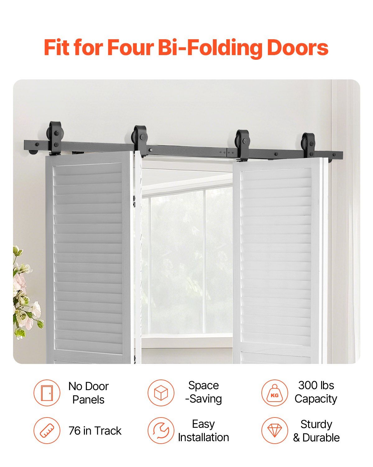 Bi-Folding Sliding Barn Door Hardware Track Kit, 76