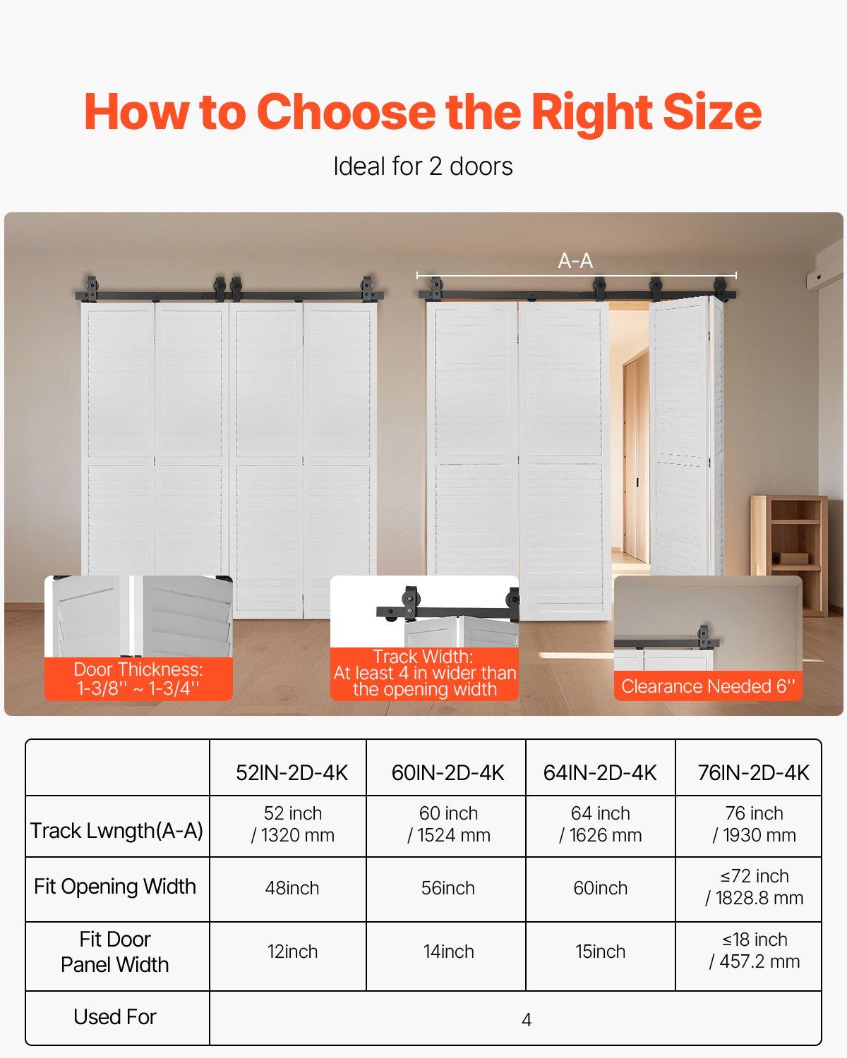 Bi-Folding Sliding Barn Door Hardware Track Kit, 76