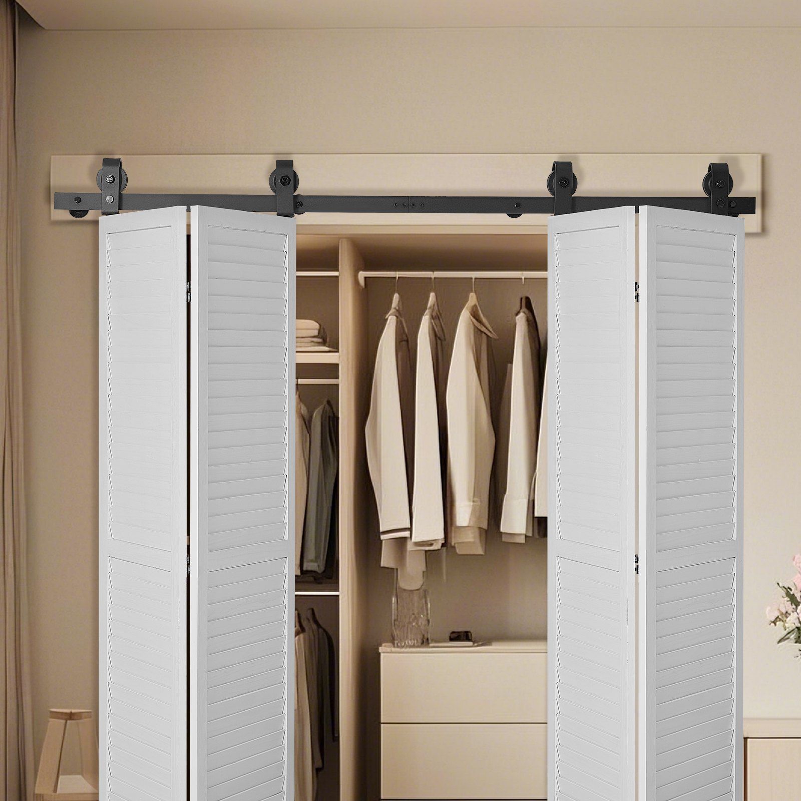 Bi-Folding Sliding Barn Door Hardware Track Kit, 76