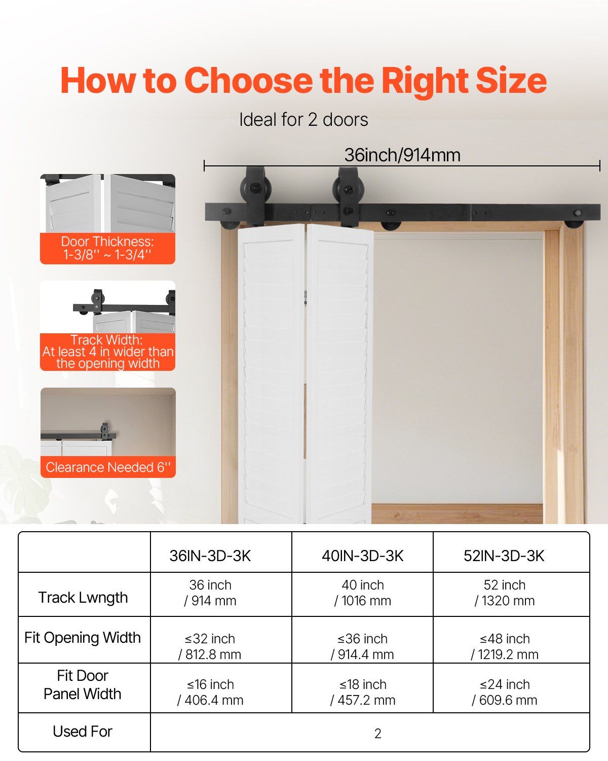 Bi-Folding Sliding Barn Door Hardware Track Kit, 36