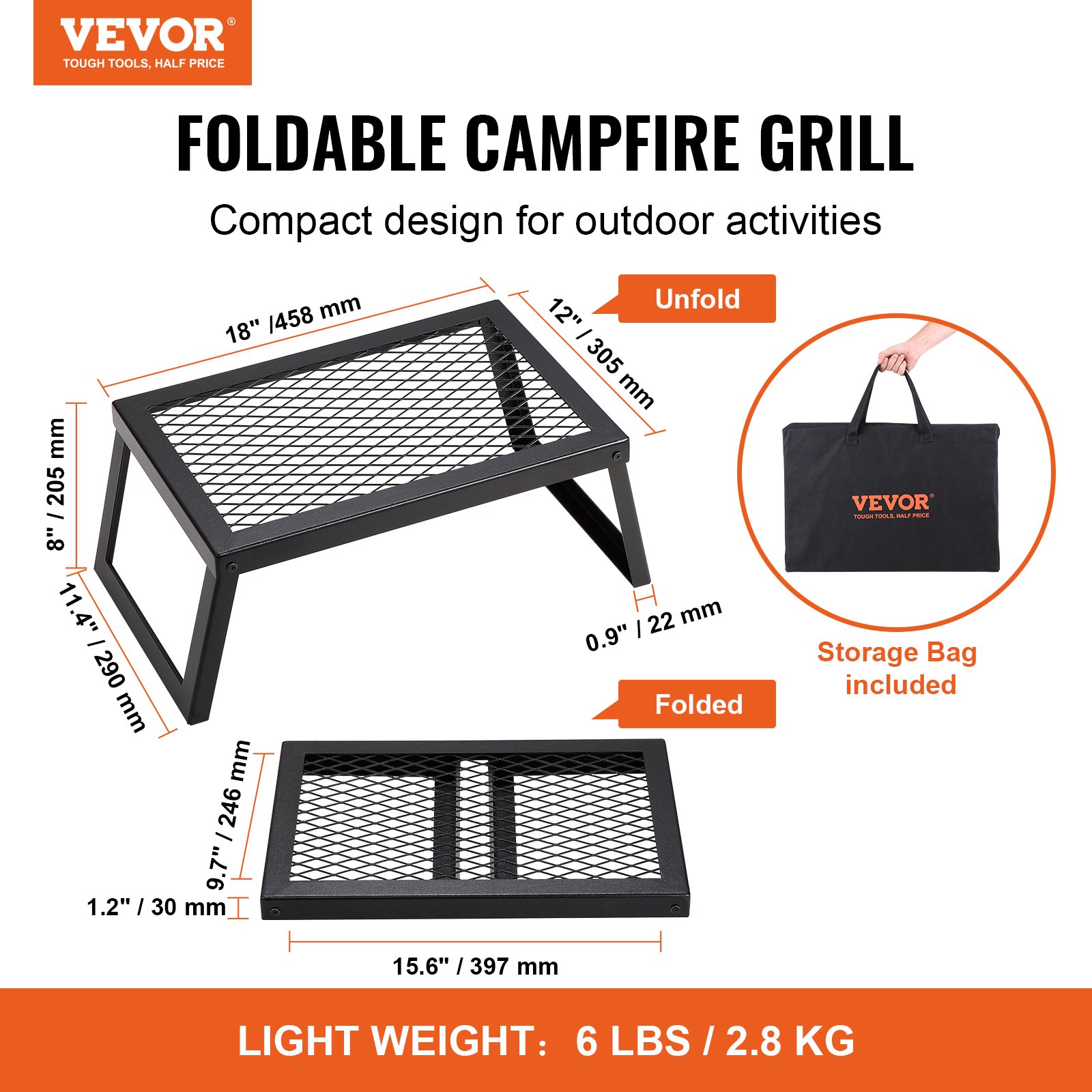 Folding Campfire Grill Portable Camping Fire Pit Steel Outdoor BBQ Picnic - Image 2