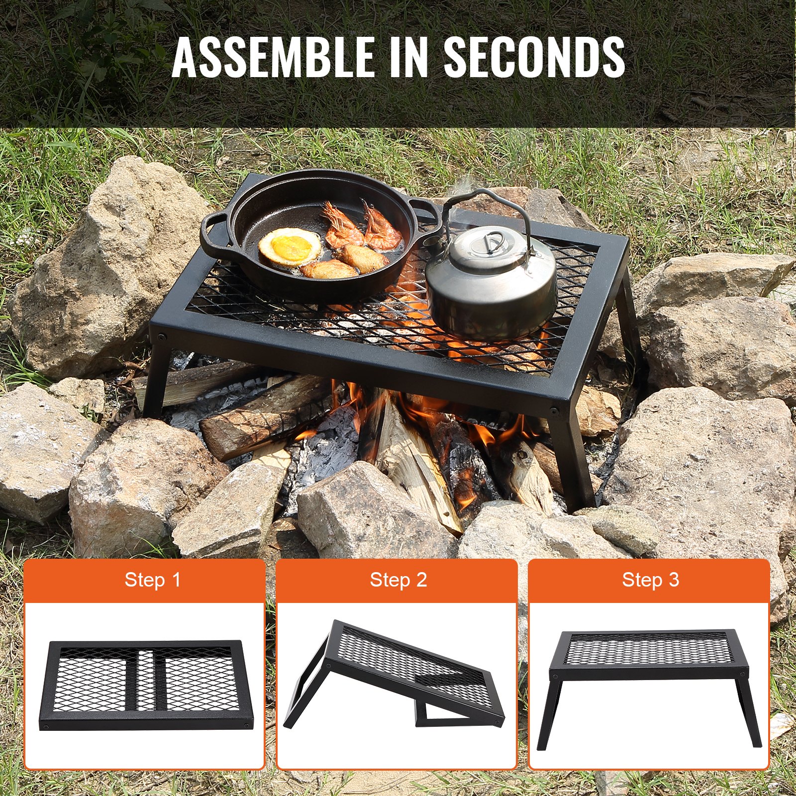 Folding Campfire Grill Portable Camping Fire Pit Steel Outdoor BBQ Picnic - Image 6
