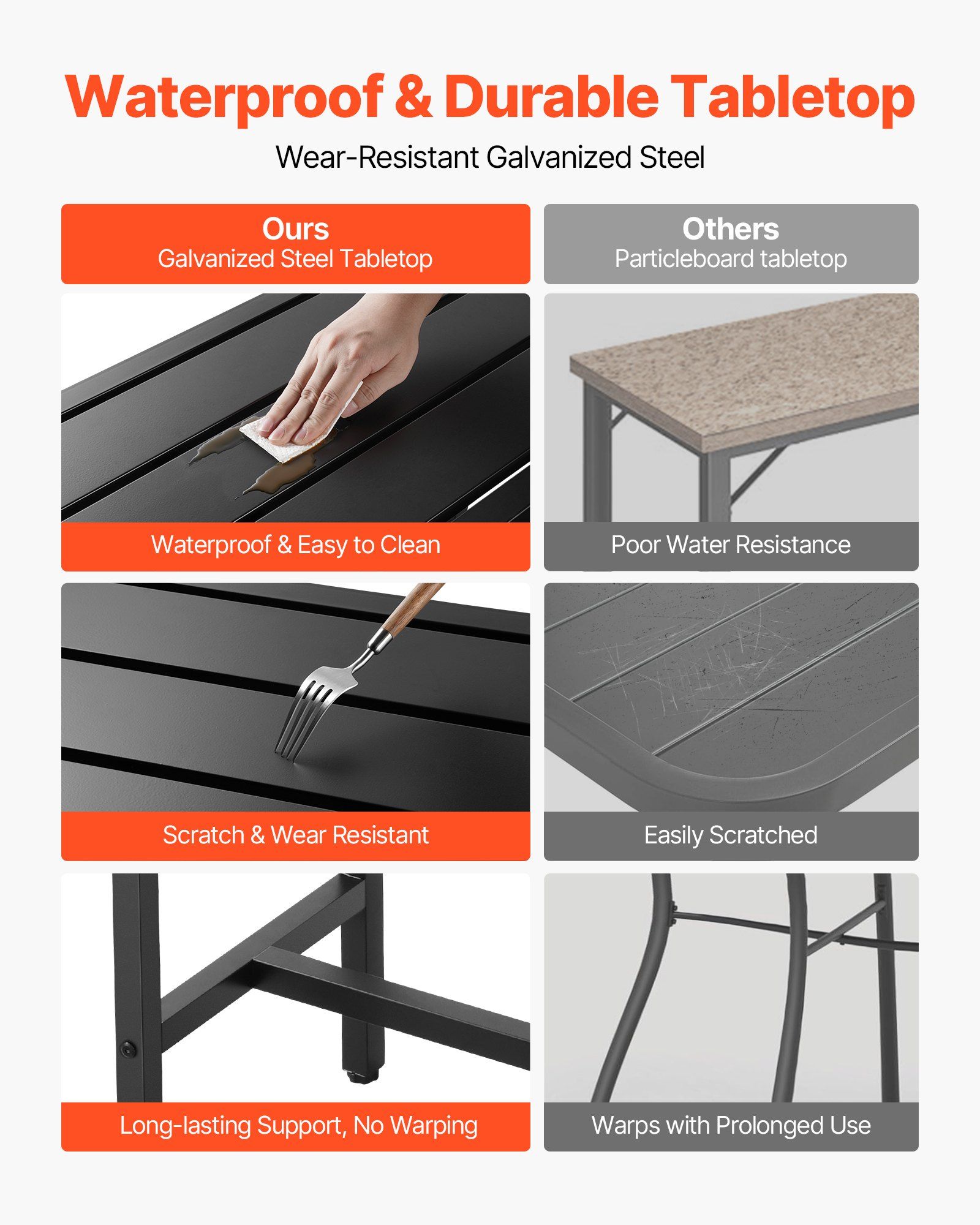 Outdoor Bar Table, 120 x 37.5 cm Patio Bar Table, Waterproof Top & Sturdy Metal Frame, Rectangle Counter Height Dining Tables, Outdoor Furniture for Balcony, Yard, Hot Tub, Poolside, Indoor - Image 4