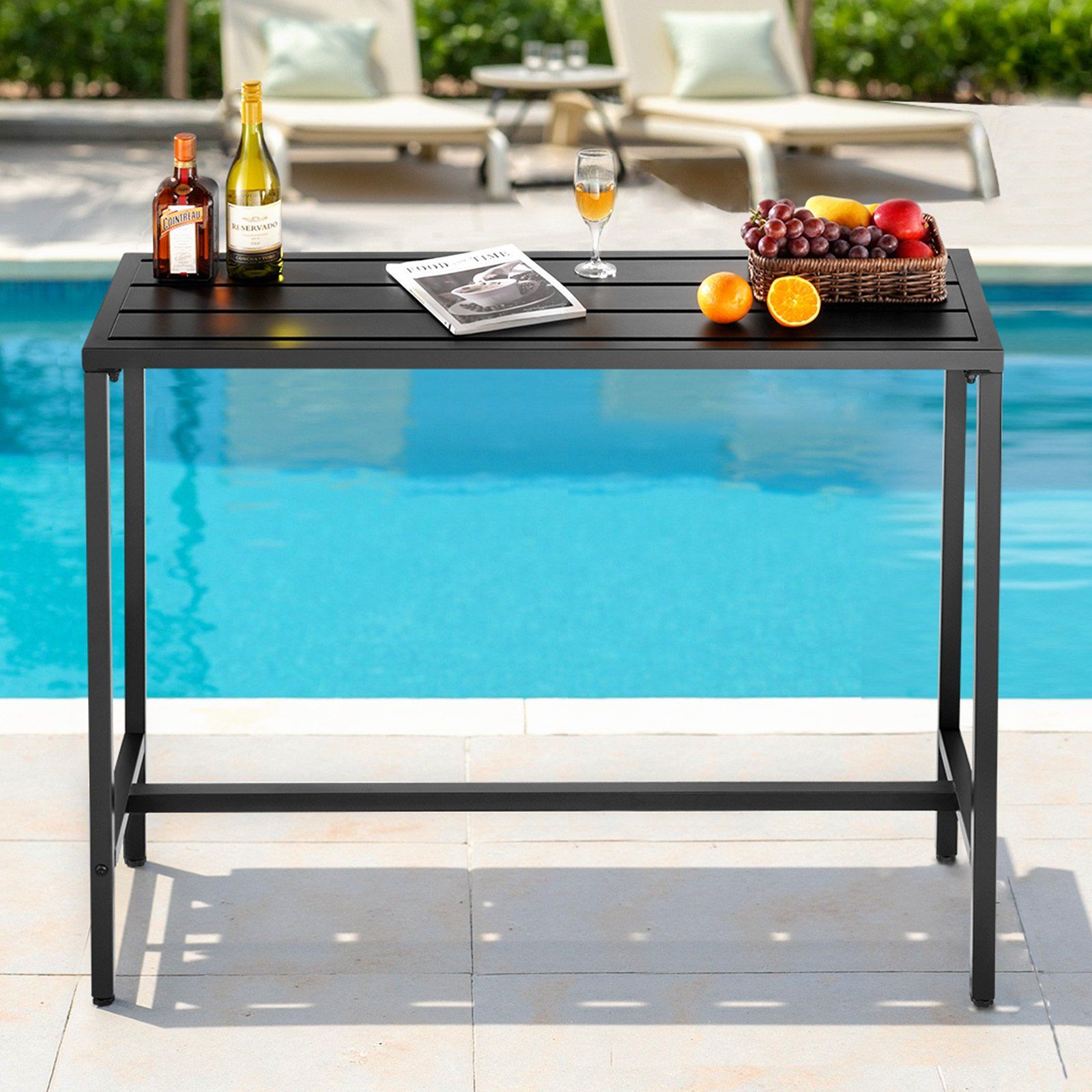 Outdoor Bar Table, 120 x 37.5 cm Patio Bar Table, Waterproof Top & Sturdy Metal Frame, Rectangle Counter Height Dining Tables, Outdoor Furniture for Balcony, Yard, Hot Tub, Poolside, Indoor - Image 8