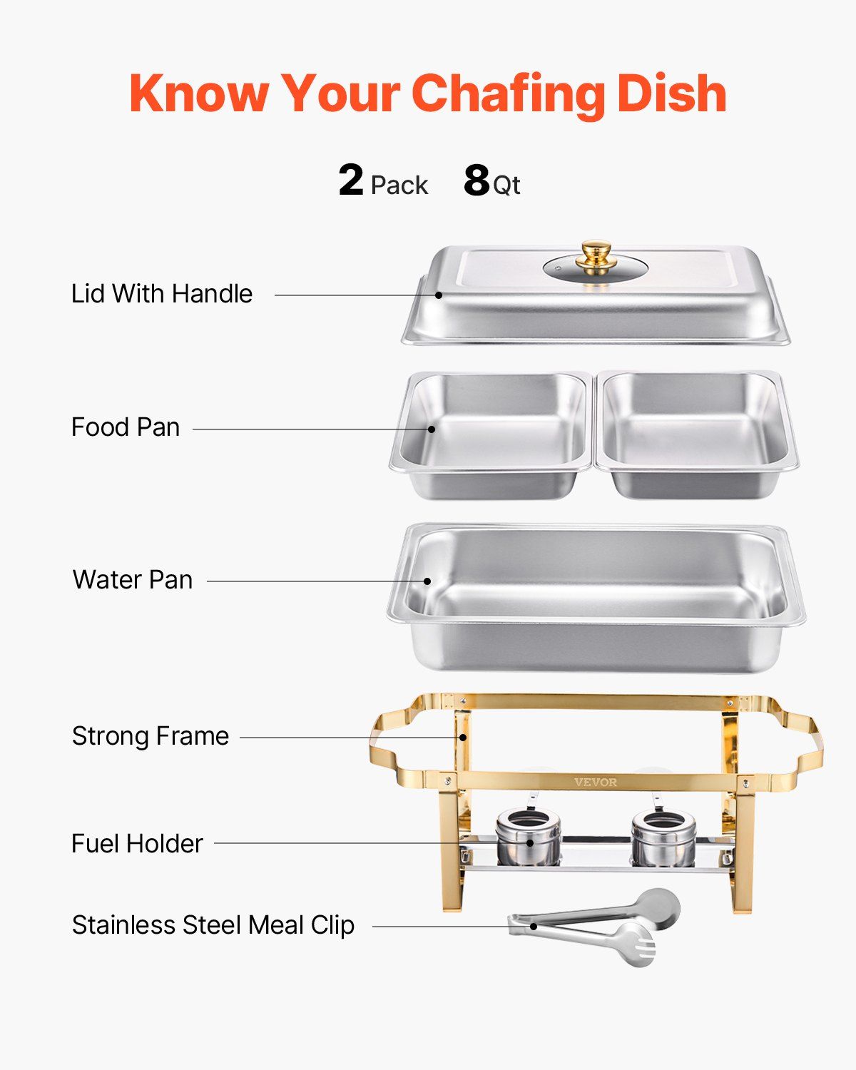 Chafing Dish Buffet Set, 4 Qt 2 Pack, Stainless Steel Chafer with 4 Half Size Pans, Rectangle Catering Warmer Server with Glass Lid Water Pan Folding Stand Fuel Holder, for Wedding Party Banquet - Image 5