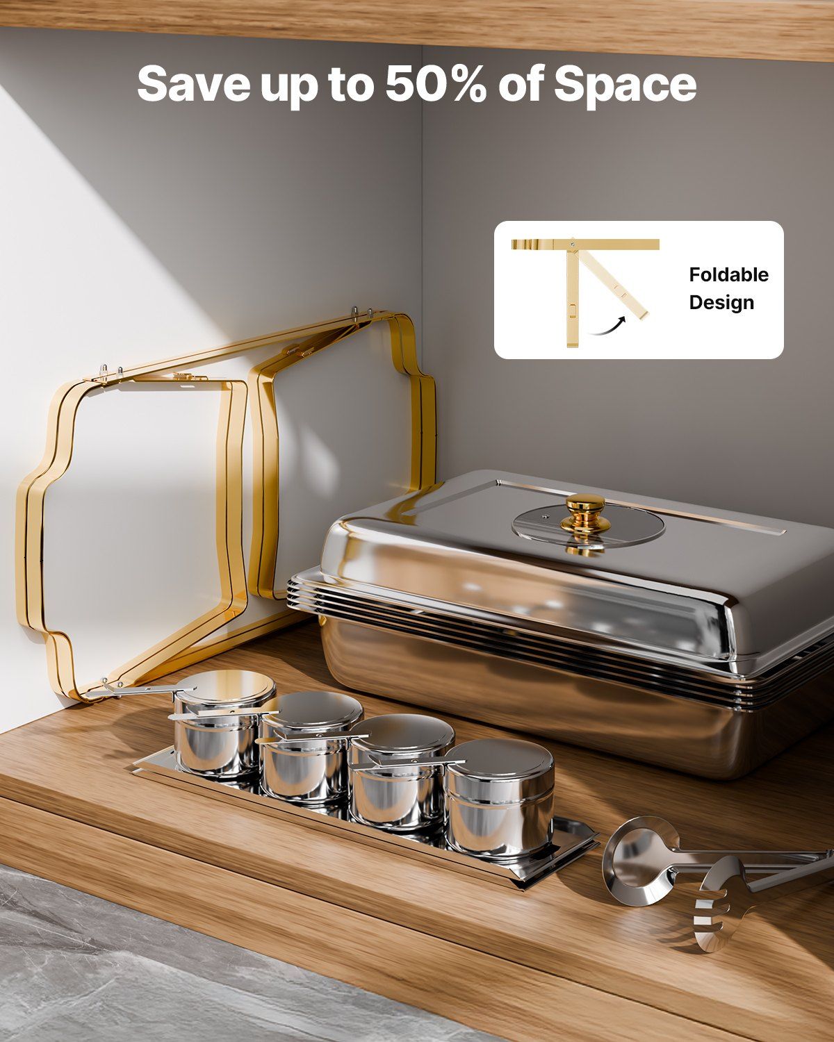 Chafing Dish Buffet Set, 4 Qt 2 Pack, Stainless Steel Chafer with 4 Half Size Pans, Rectangle Catering Warmer Server with Glass Lid Water Pan Folding Stand Fuel Holder, for Wedding Party Banquet - Image 6