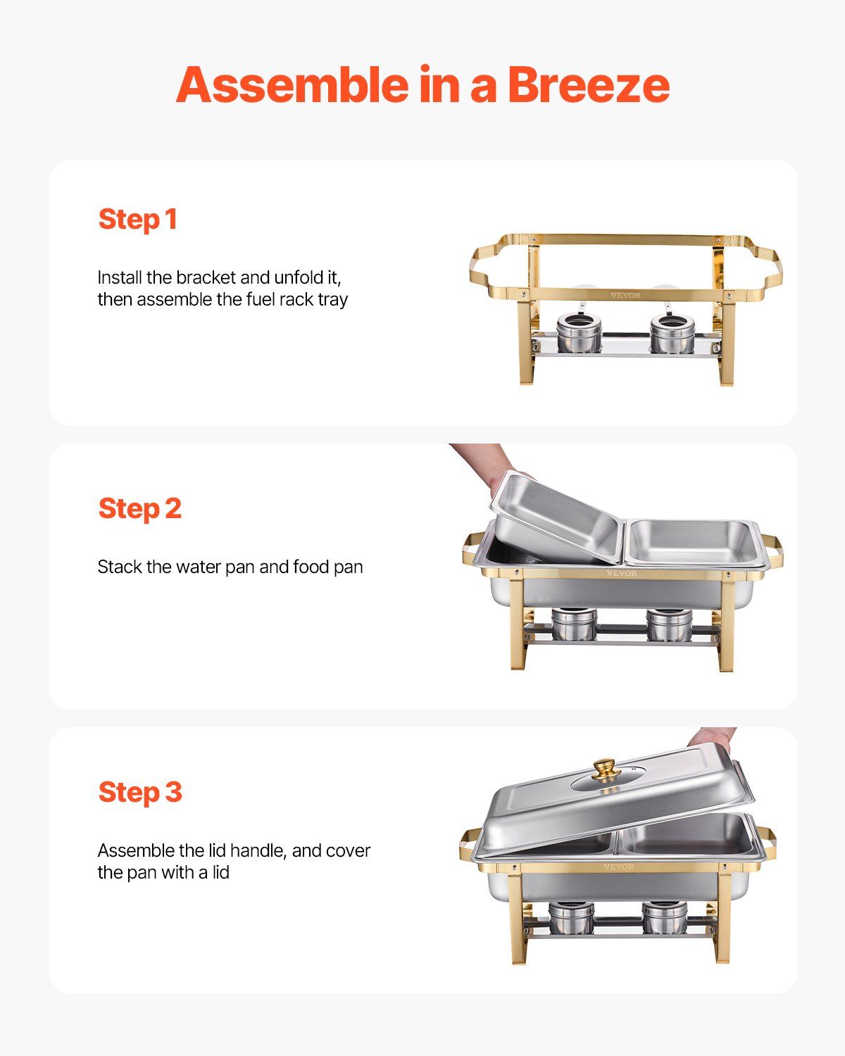 Chafing Dish Buffet Set, 4 Qt 2 Pack, Stainless Steel Chafer with 4 Half Size Pans, Rectangle Catering Warmer Server with Glass Lid Water Pan Folding Stand Fuel Holder, for Wedding Party Banquet - Image 7