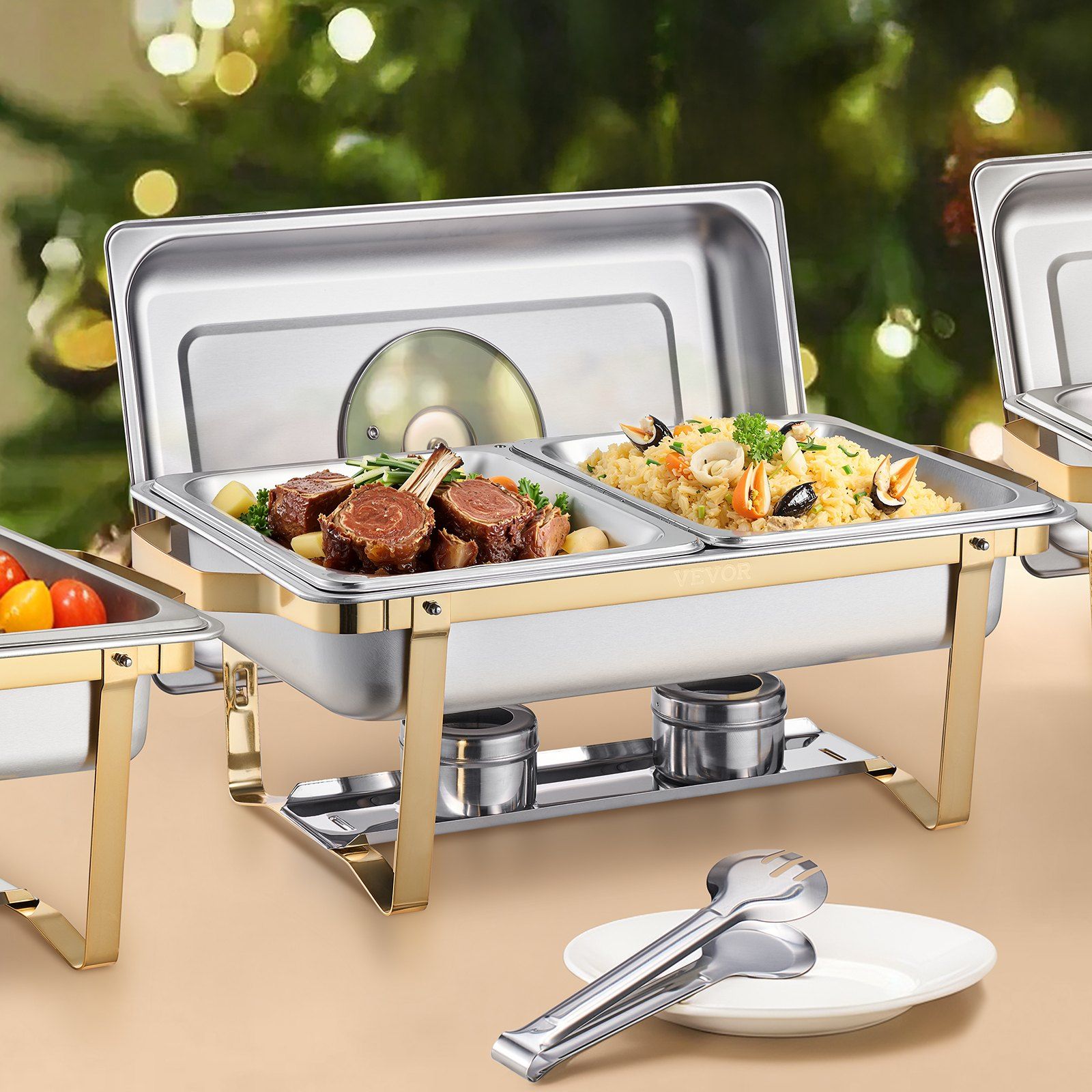 Chafing Dish Buffet Set, 4 Qt 2 Pack, Stainless Steel Chafer with 4 Half Size Pans, Rectangle Catering Warmer Server with Glass Lid Water Pan Folding Stand Fuel Holder, for Wedding Party Banquet - Image 8
