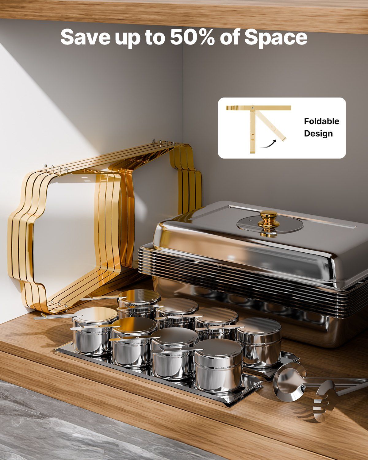 Chafing Dish Buffet Set, 8 Qt 4 Pack, Stainless Steel Chafer with 4 Full Size Pans, Rectangle Catering Warmer Server with Glass Lid Water Pan Folding Stand Fuel Holder, for Wedding Party Banquet - Image 6