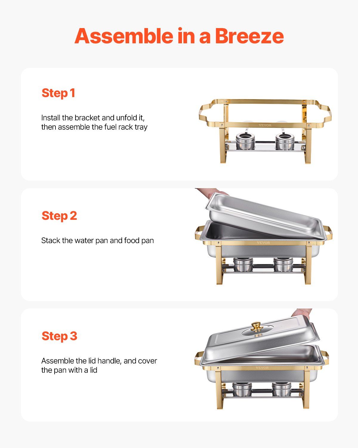 Chafing Dish Buffet Set, 8 Qt 4 Pack, Stainless Steel Chafer with 4 Full Size Pans, Rectangle Catering Warmer Server with Glass Lid Water Pan Folding Stand Fuel Holder, for Wedding Party Banquet - Image 7