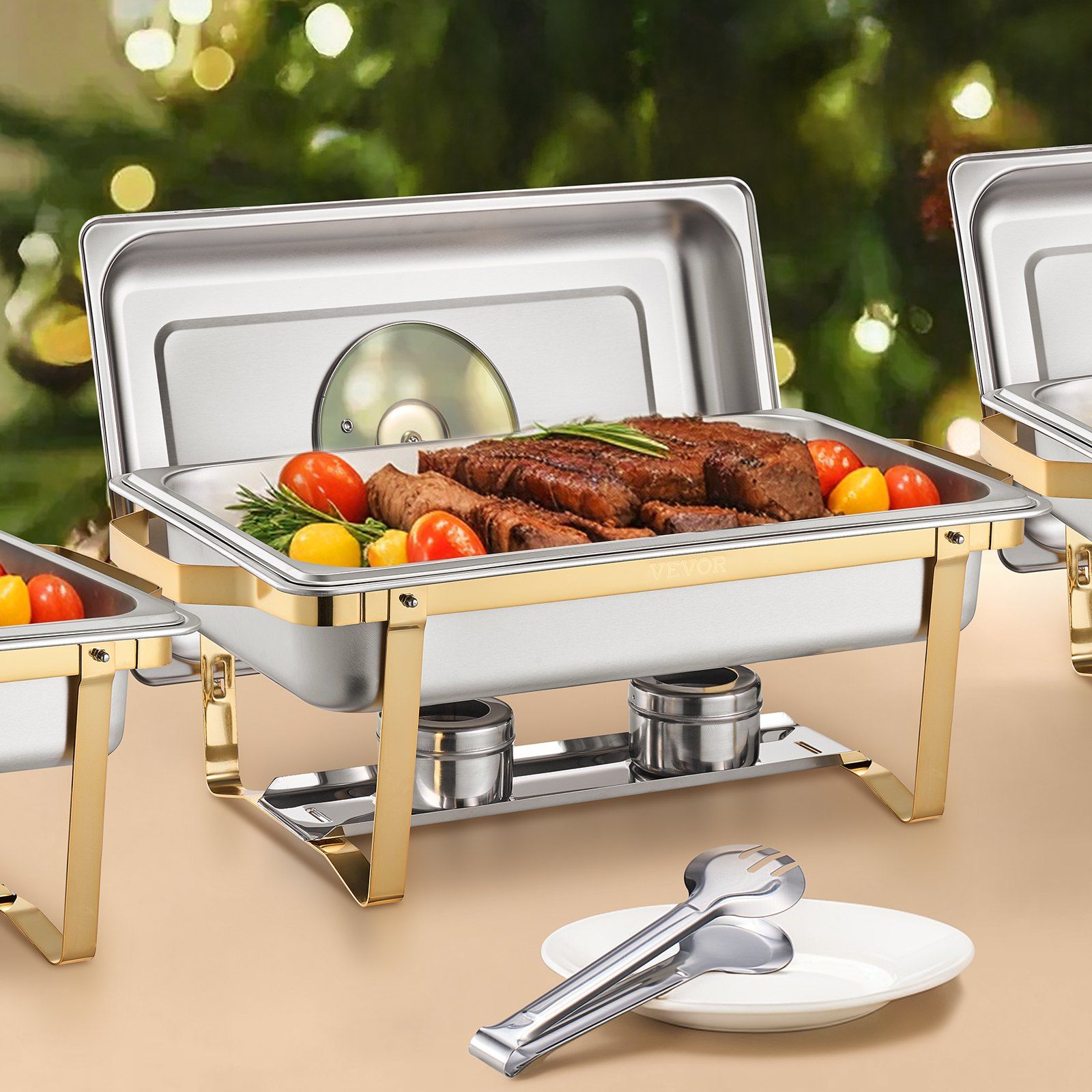 Chafing Dish Buffet Set, 8 Qt 4 Pack, Stainless Steel Chafer with 4 Full Size Pans, Rectangle Catering Warmer Server with Glass Lid Water Pan Folding Stand Fuel Holder, for Wedding Party Banquet - Image 8
