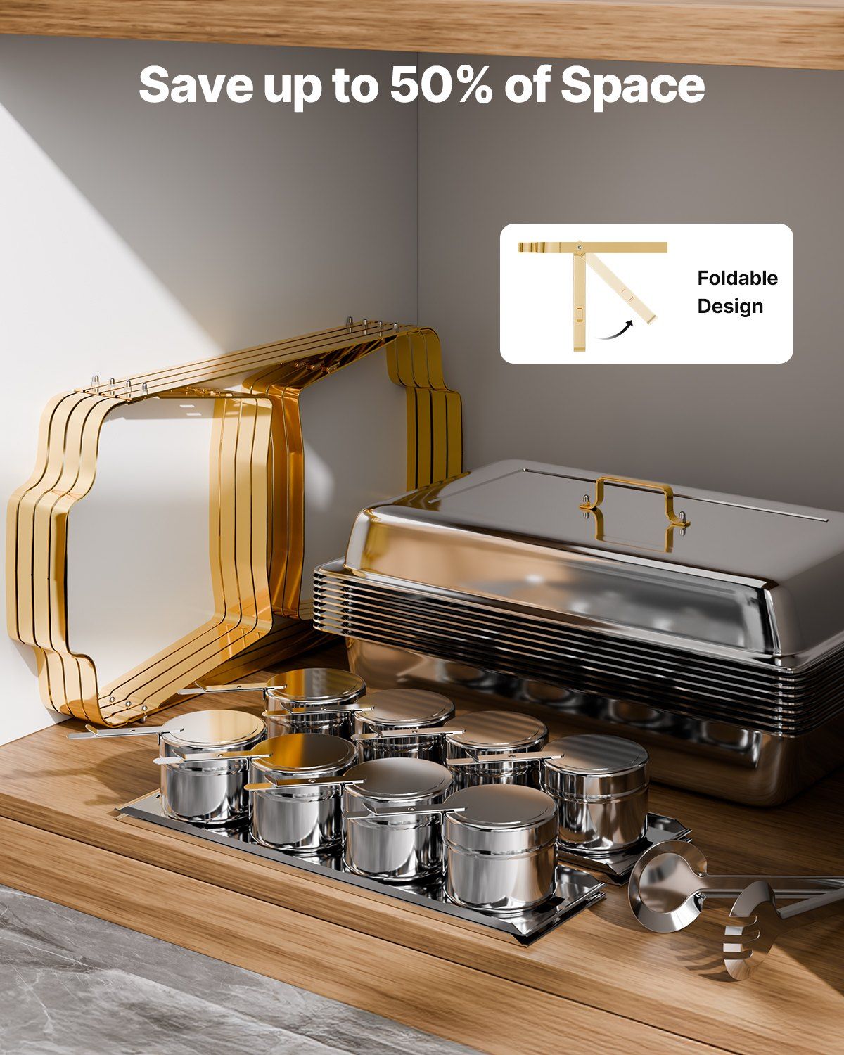 Chafing Dish Buffet Set, 8 Qt 4 Pack, Stainless Steel Chafer with 2 Full Size and 4 Half Size Pans, Rectangle Catering Warmer Server with Lid Water Pan Stand, for Weddings Parties Banquets, Gold - Image 6